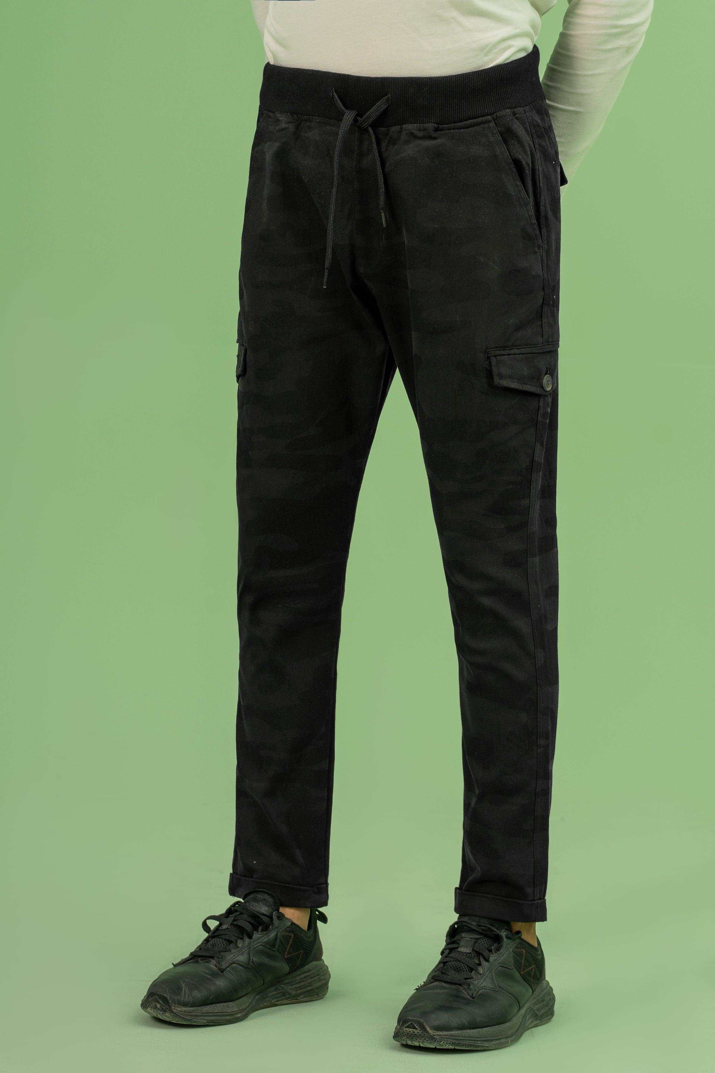 CAMOUFLAGE RIB WAIST TROUSER BLACK at Charcoal Clothing
