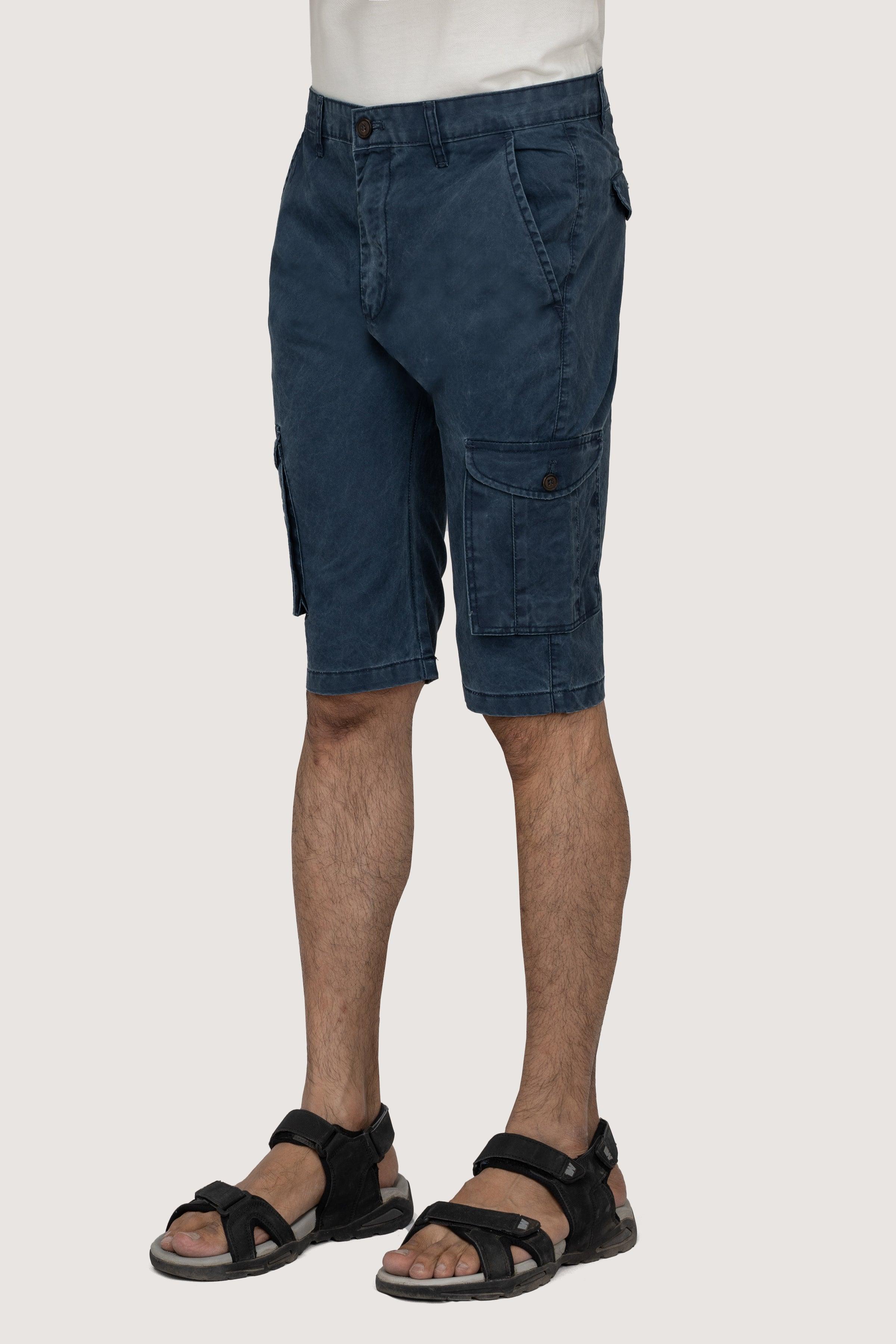 CARGO ENZYME WASHED REGULAR FIT NAVY SHORTS at Charcoal Clothing