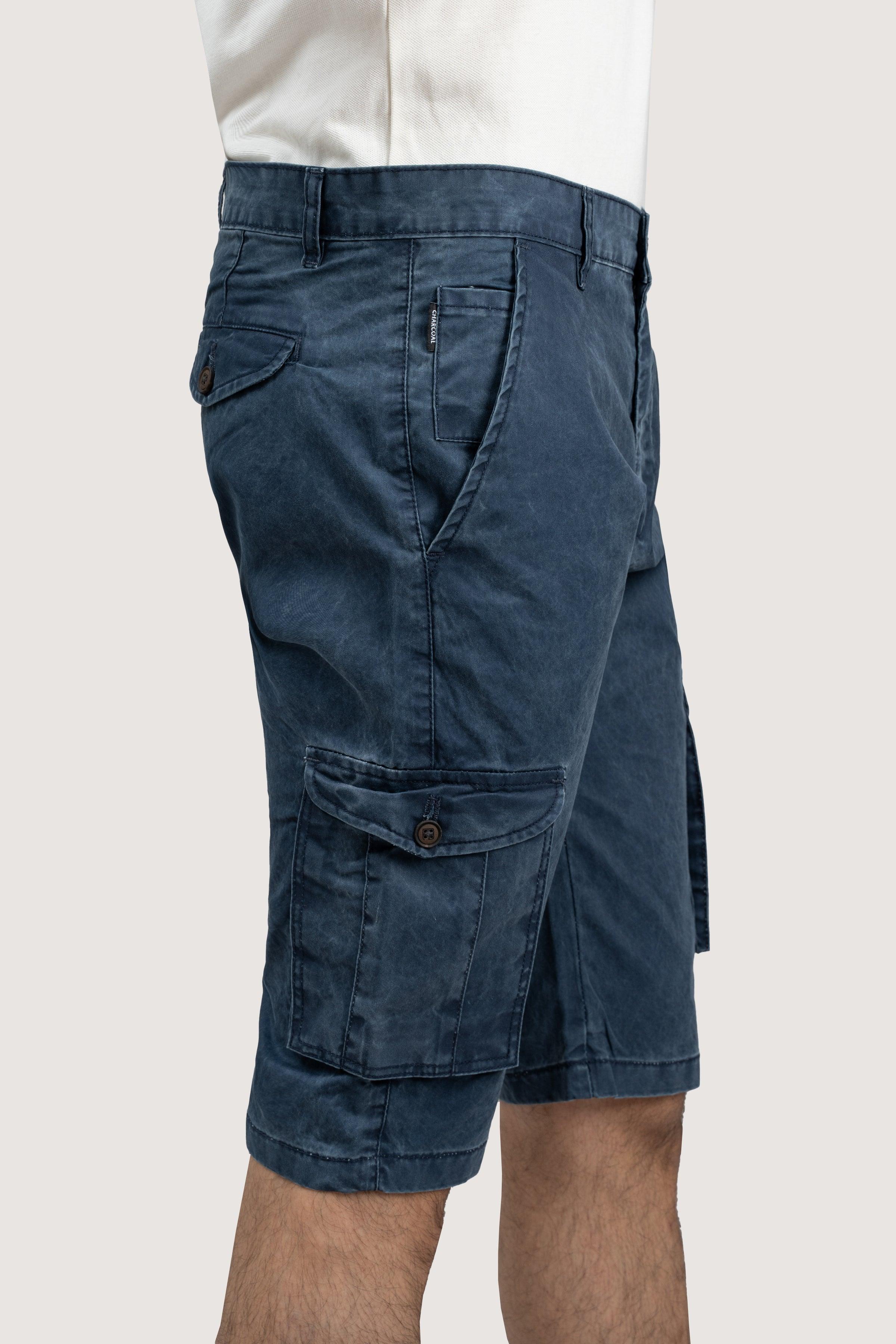 CARGO ENZYME WASHED REGULAR FIT NAVY SHORTS at Charcoal Clothing