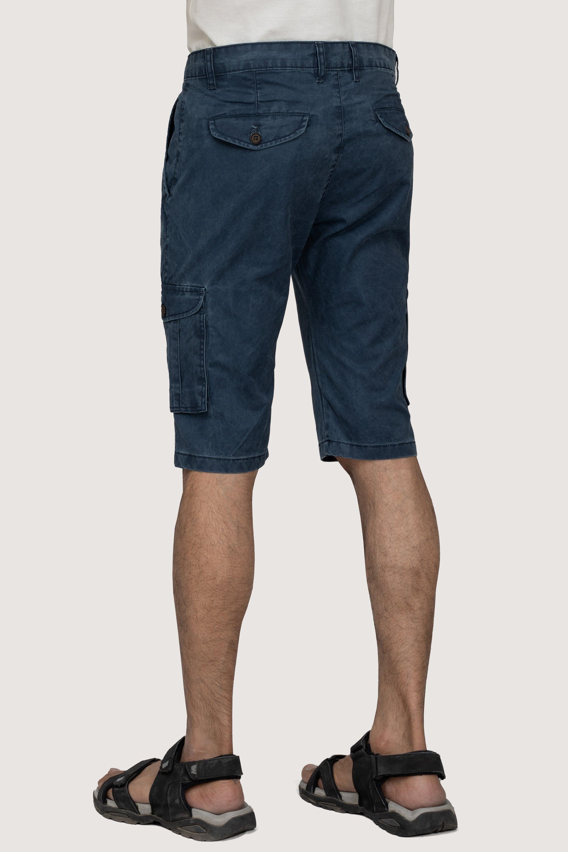 CARGO ENZYME WASHED REGULAR FIT NAVY SHORTS at Charcoal Clothing