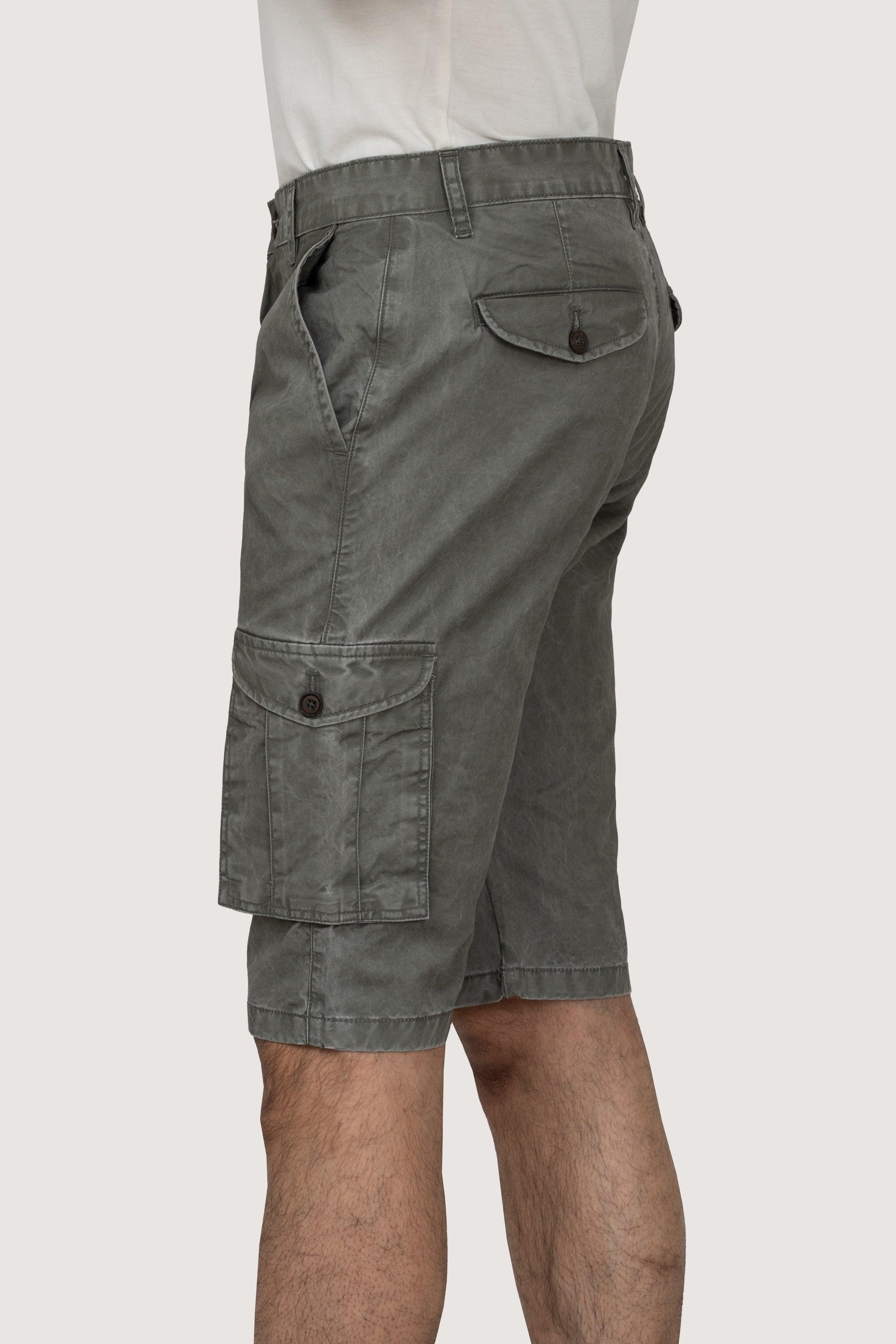 CARGO ENZYME WASHED REGULAR FIT OLIVE SHORTS at Charcoal Clothing