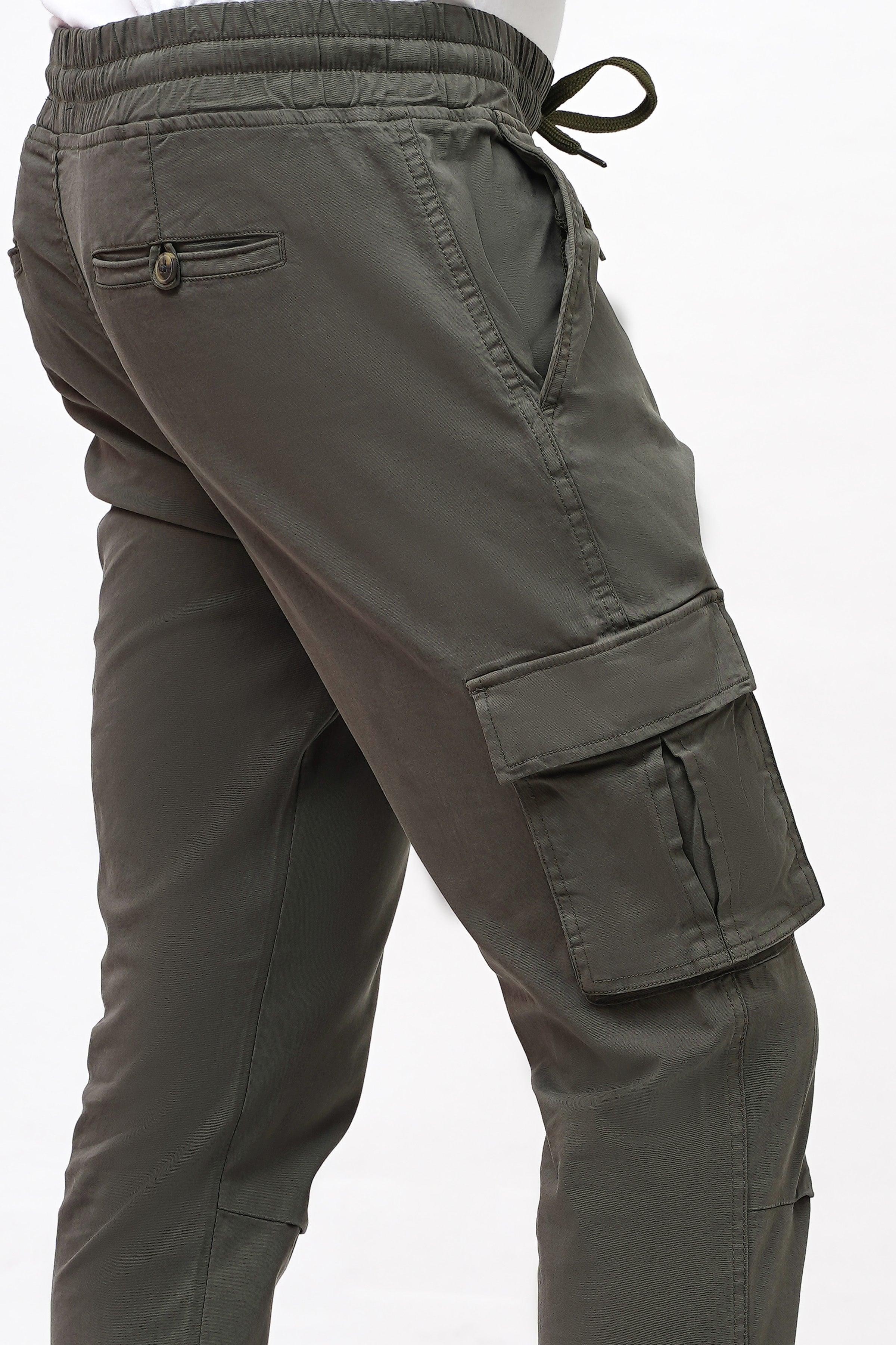 CARGO SLIM FIT DARK OLIVE TROUSER at Charcoal Clothing