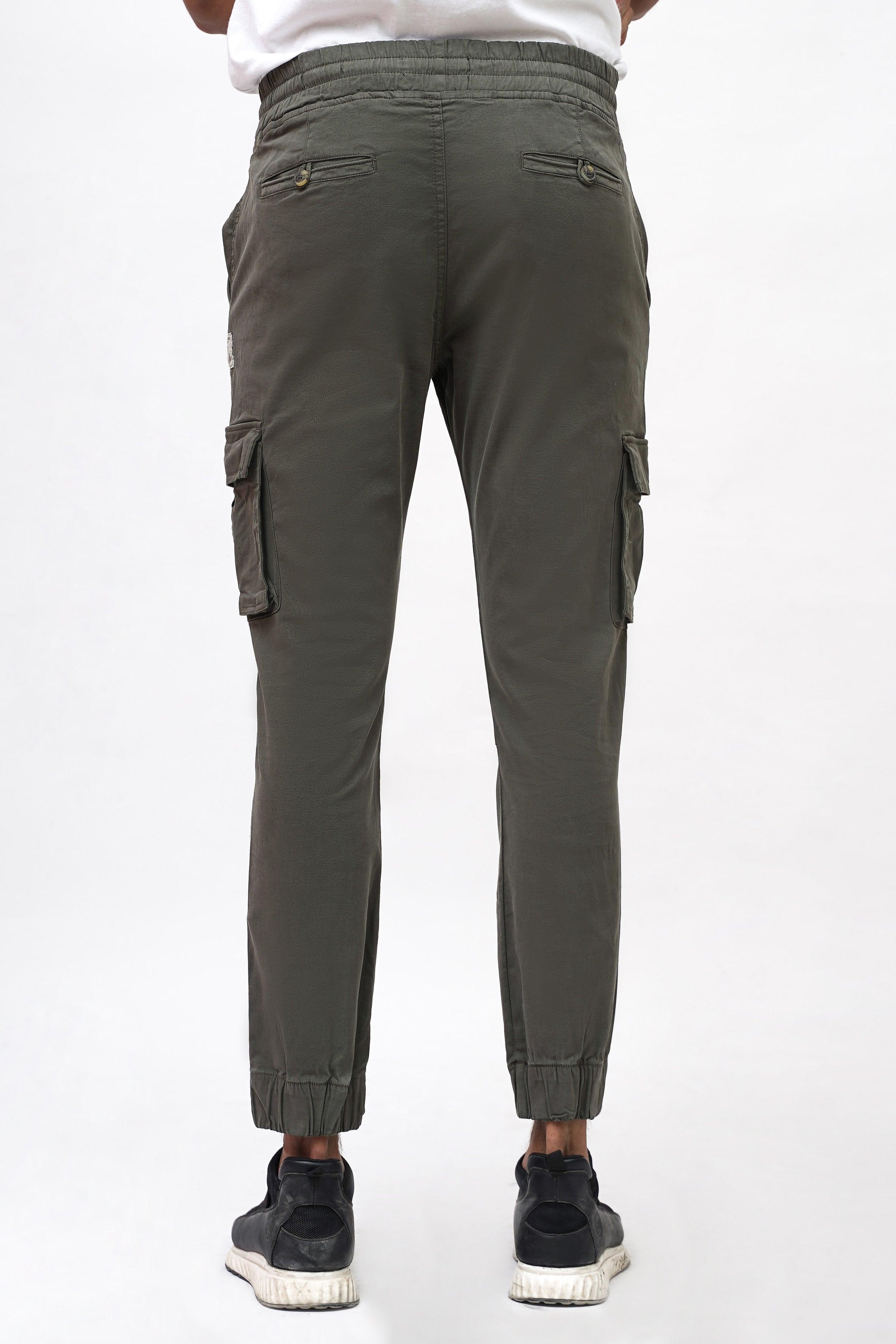 CARGO SLIM FIT DARK OLIVE TROUSER at Charcoal Clothing