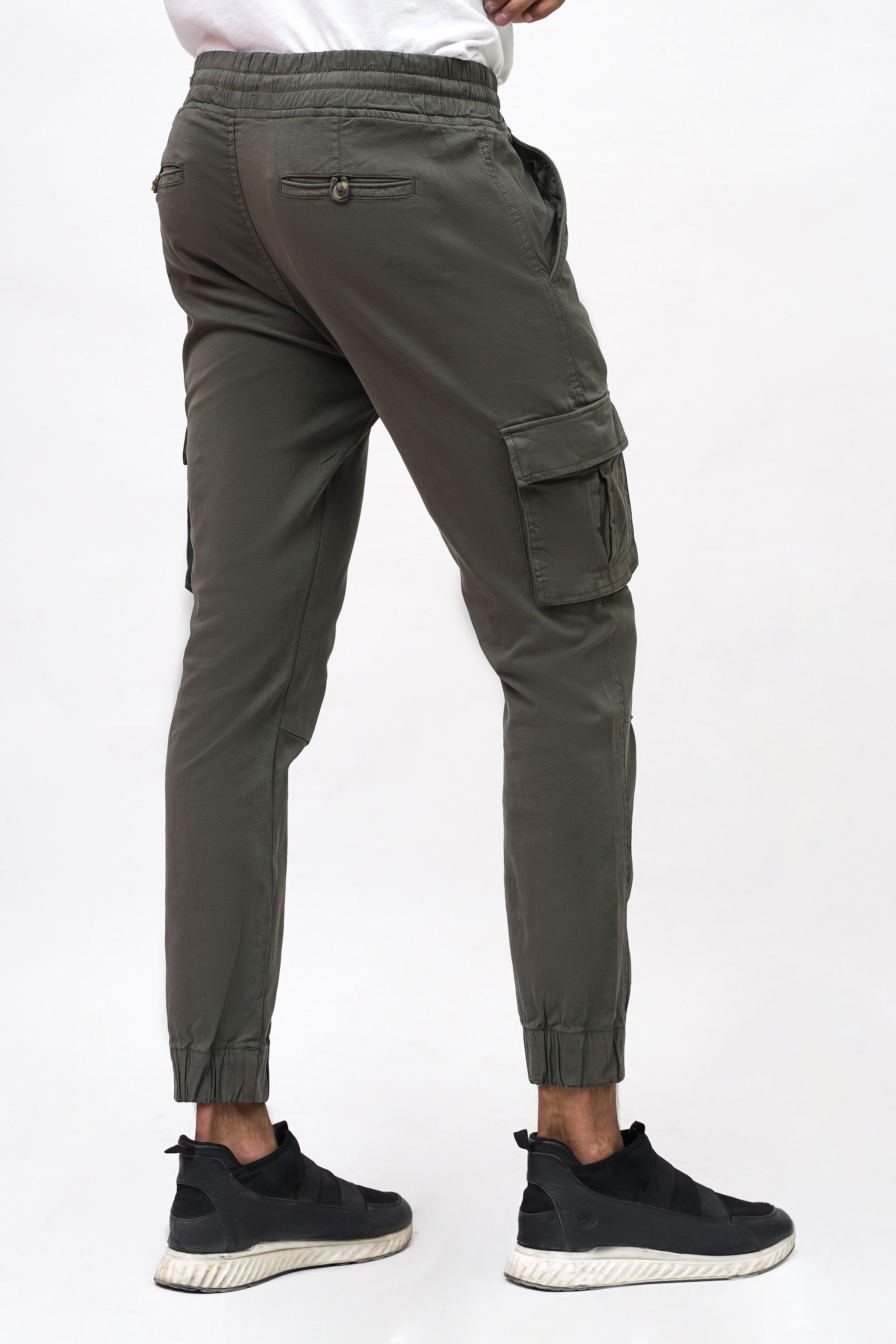 CARGO SLIM FIT DARK OLIVE TROUSER at Charcoal Clothing