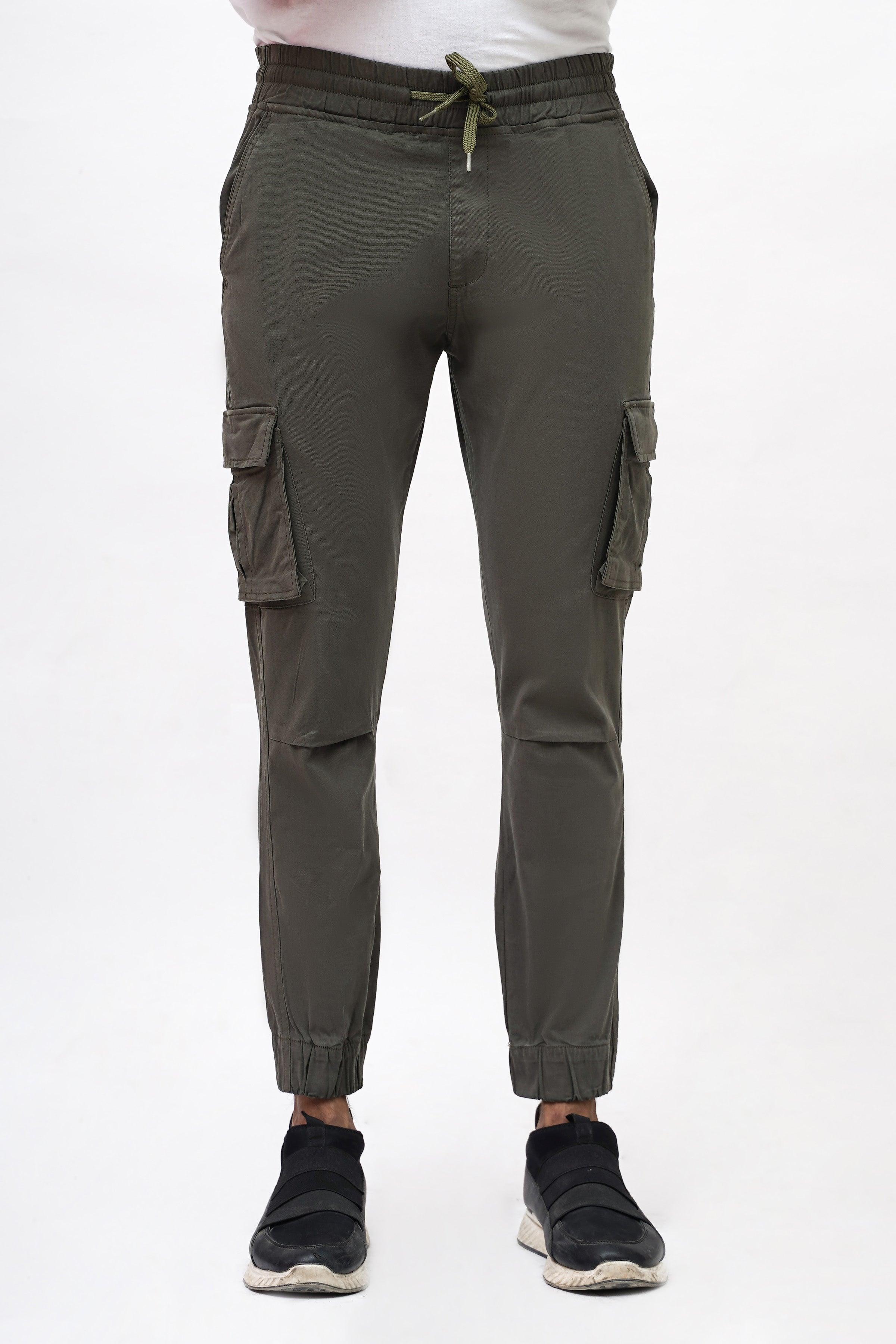 CARGO SLIM FIT DARK OLIVE TROUSER at Charcoal Clothing