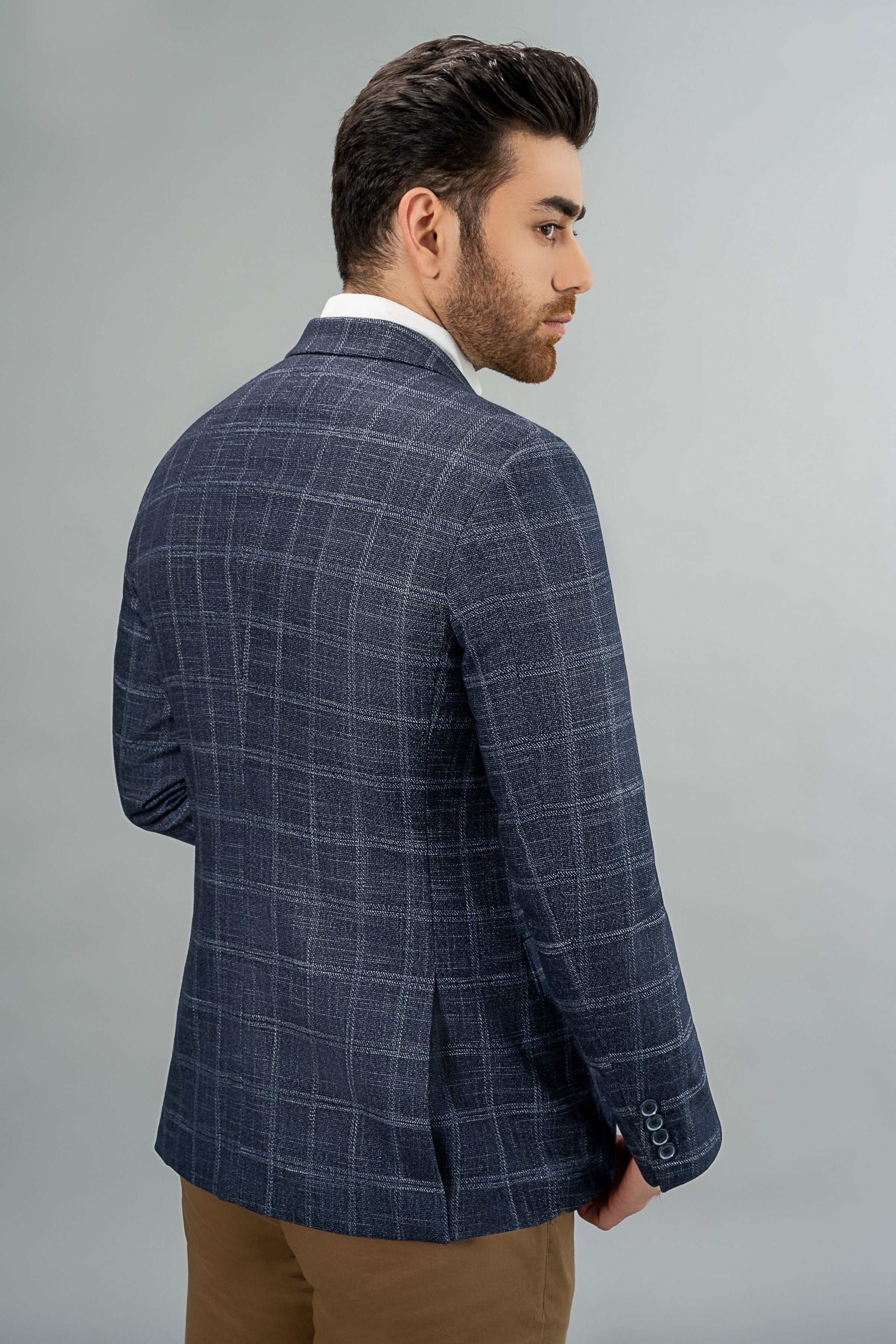 CASUAL COAT BLUE CHECK at Charcoal Clothing