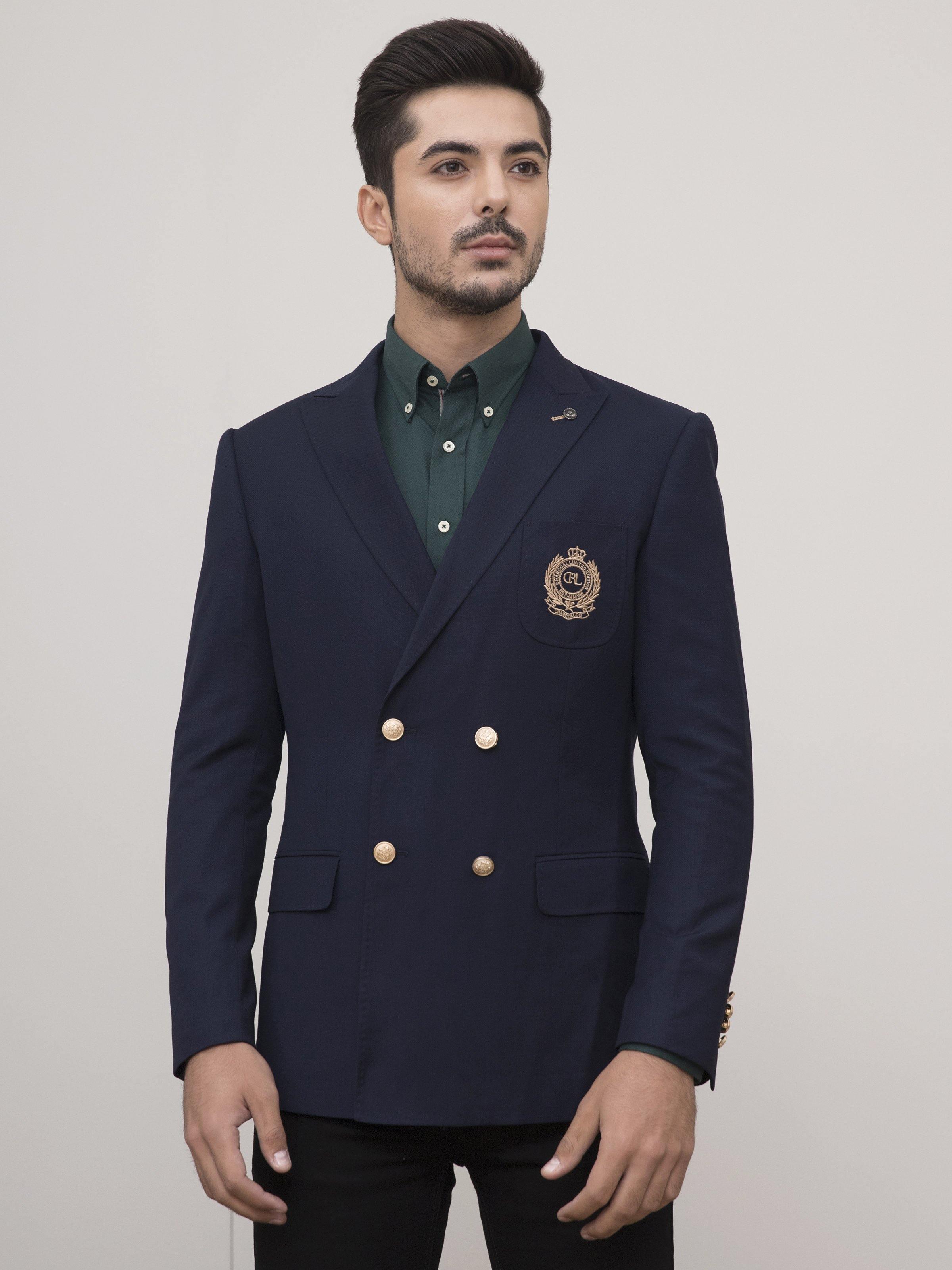 CASUAL COAT DOUBLE BREASTED SLIM FIT NAVY at Charcoal Clothing