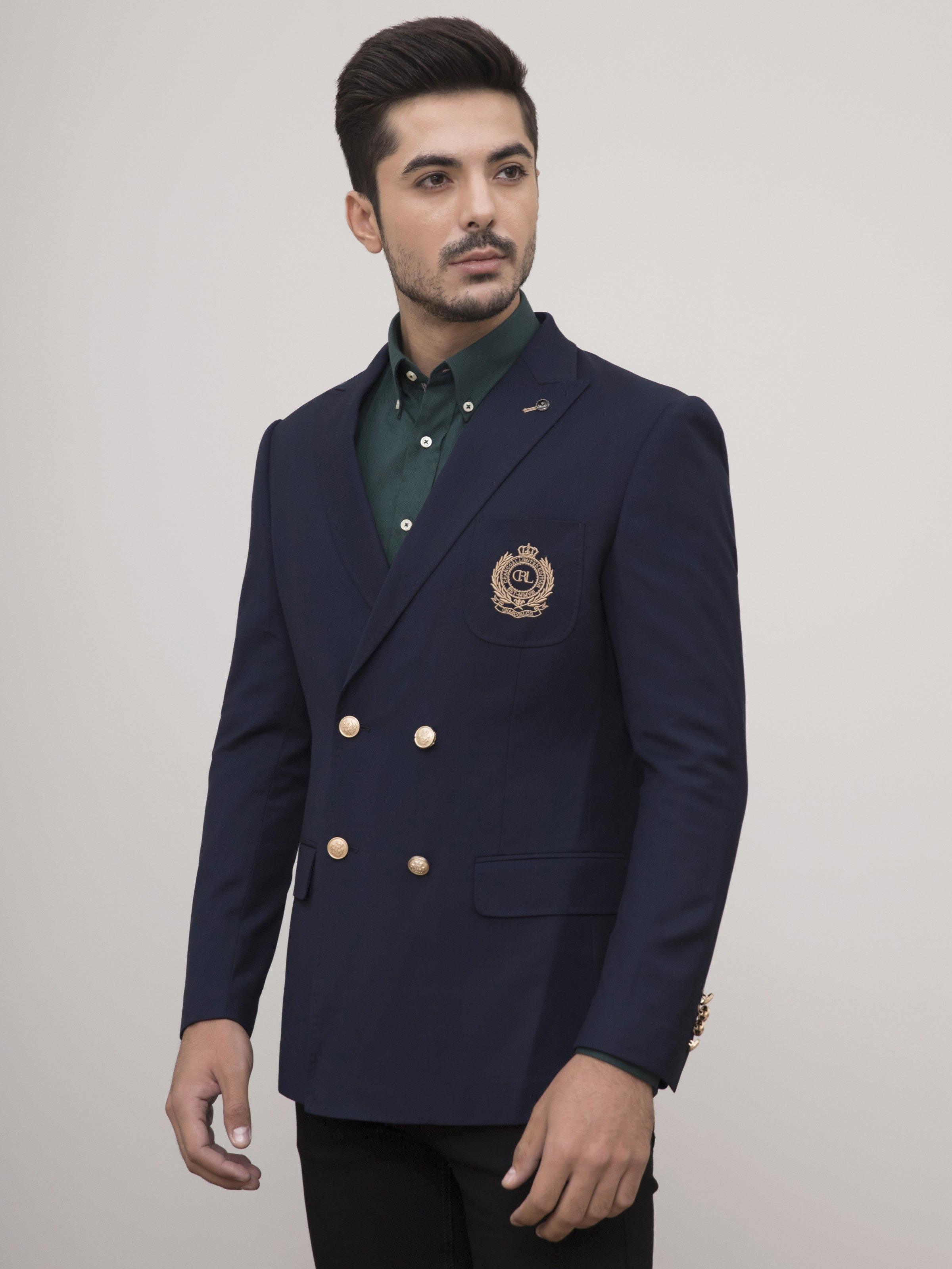 CASUAL COAT DOUBLE BREASTED SLIM FIT NAVY at Charcoal Clothing