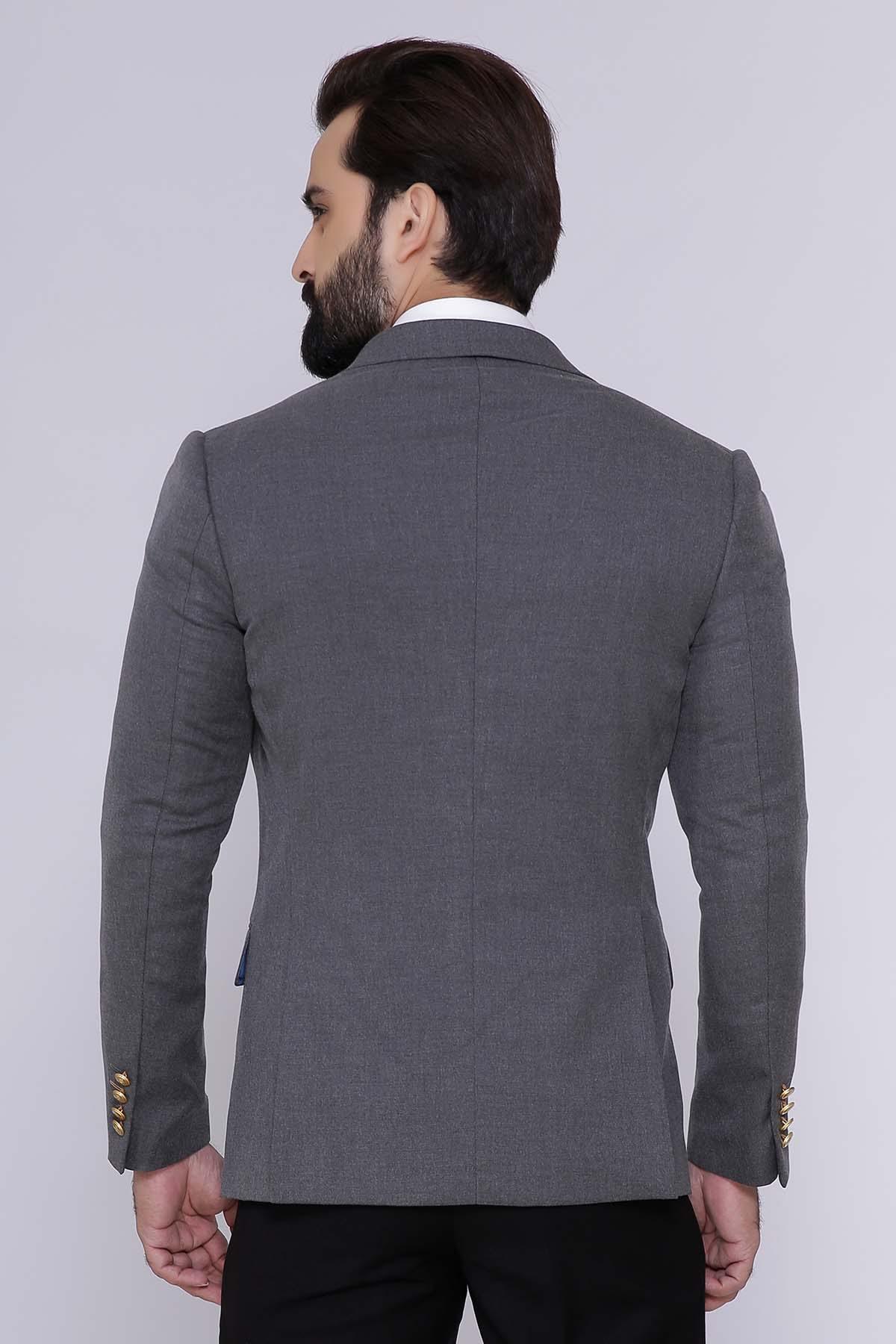 CASUAL COAT SLIM FIT DOUBLE BREASTED GREY at Charcoal Clothing