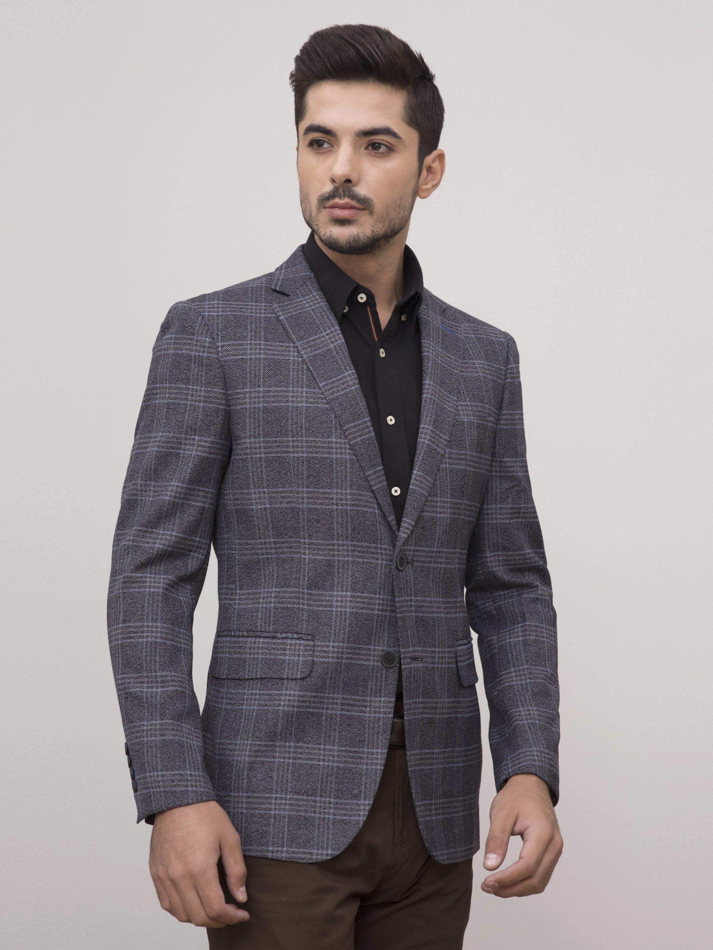 CASUAL COAT SLIM FIT GREY BLACK at Charcoal Clothing