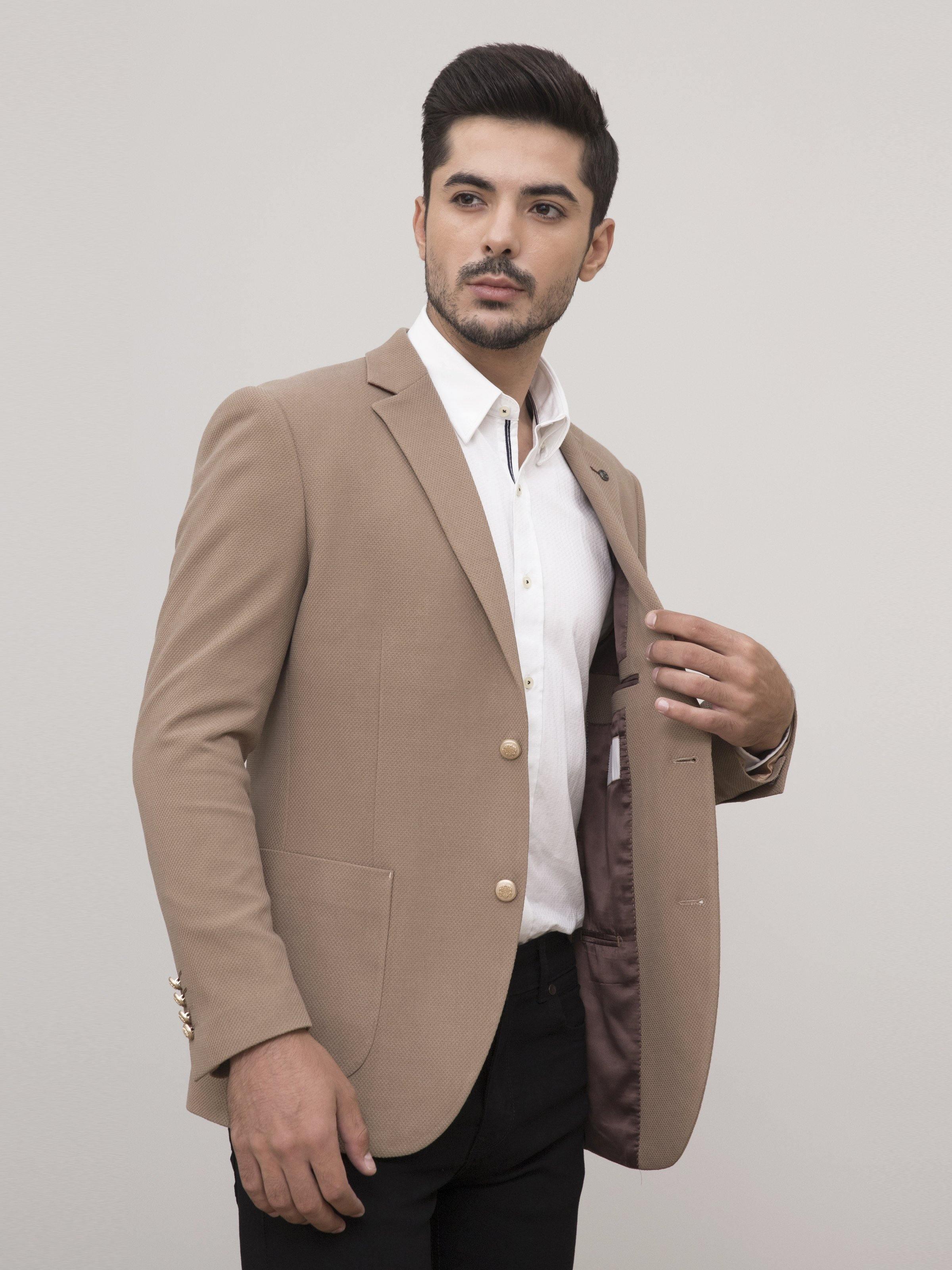CASUAL COAT SLIM FIT LIGHT BROWN at Charcoal Clothing