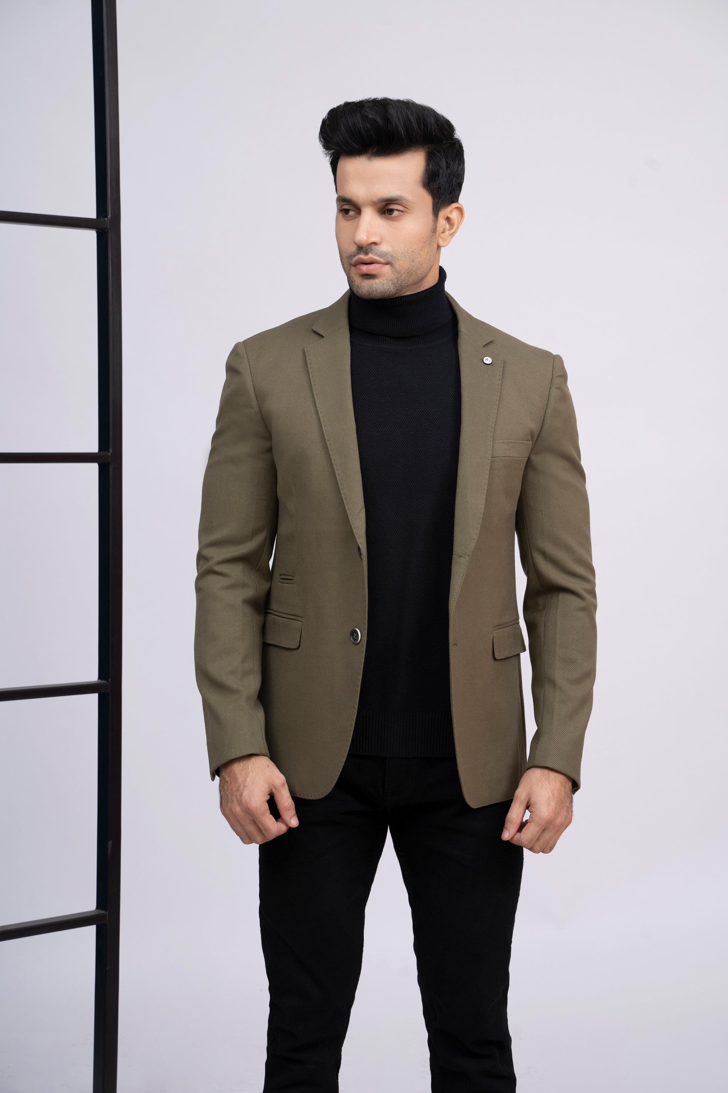 CASUAL COAT SLIM FIT LIGHT OLIVE at Charcoal Clothing