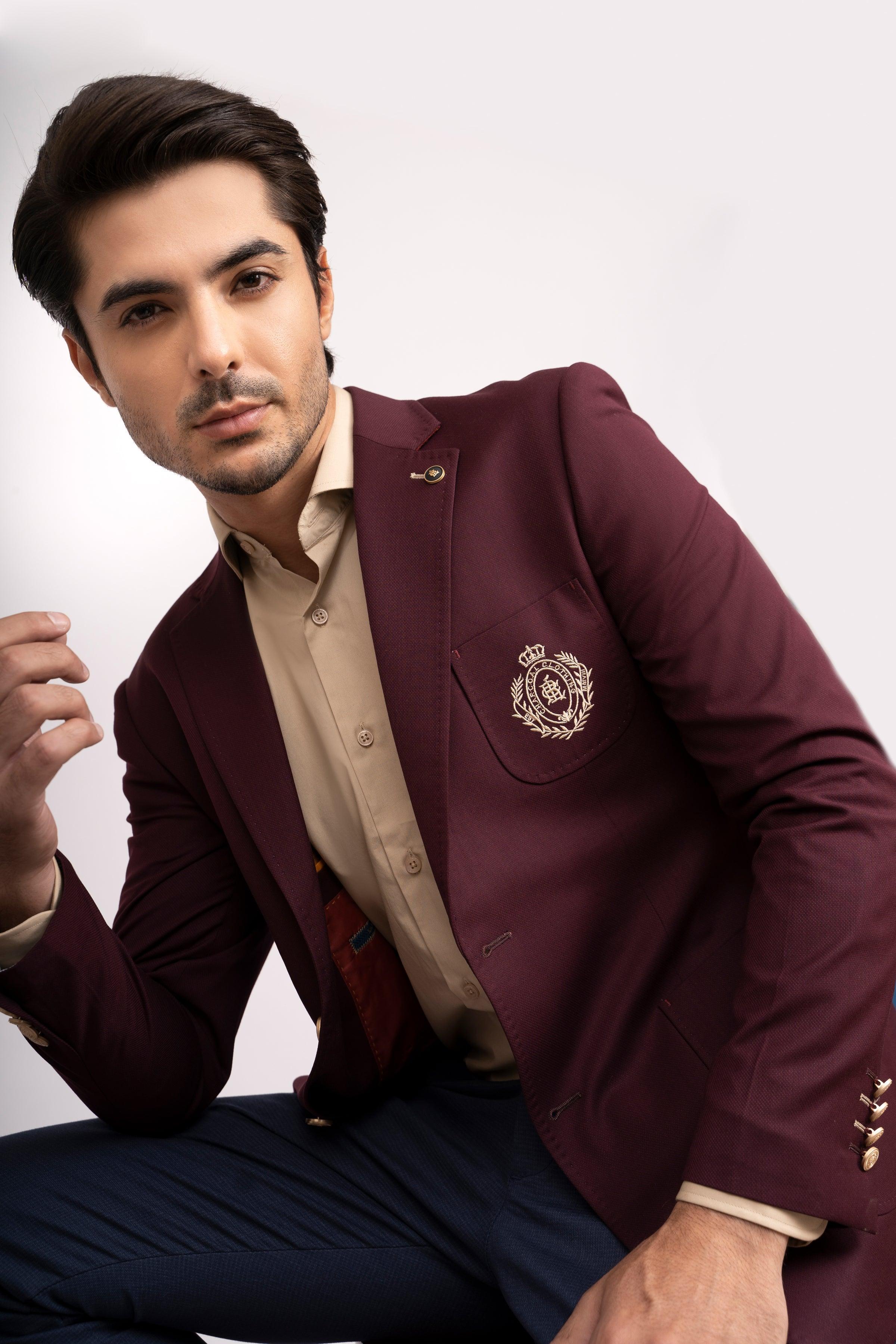 CASUAL COAT SLIM FIT MAROON at Charcoal Clothing