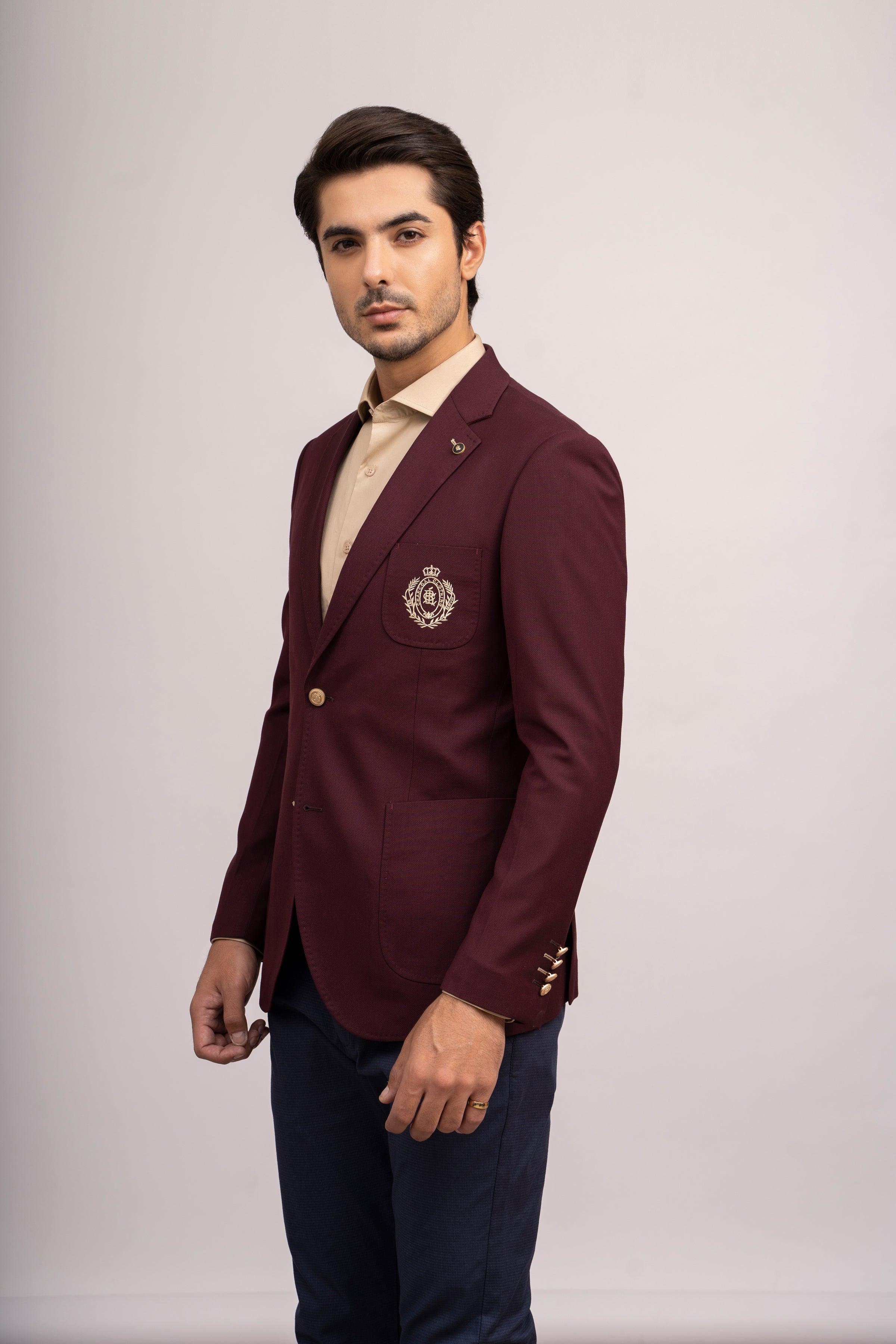 CASUAL COAT SLIM FIT MAROON at Charcoal Clothing