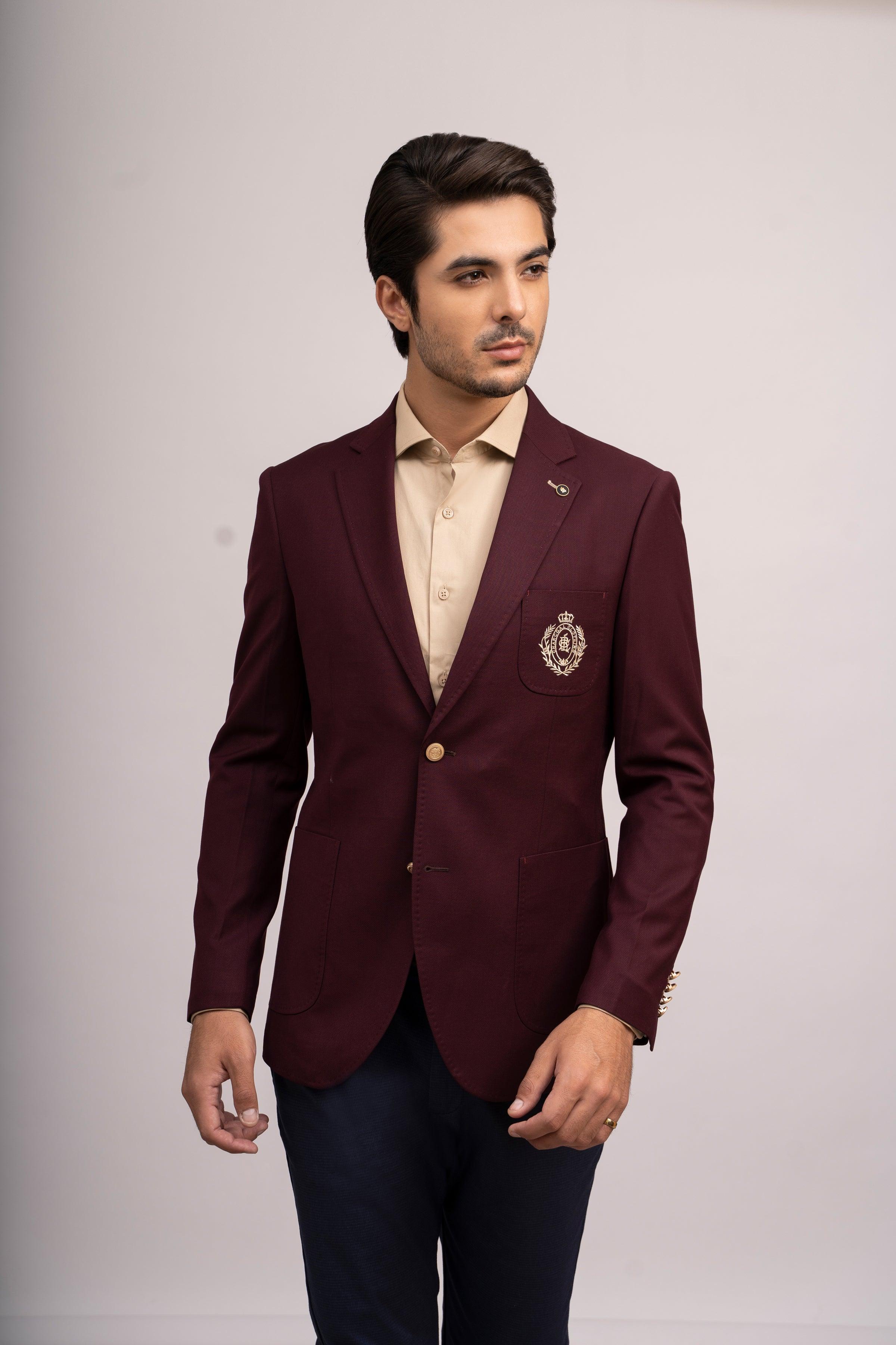 CASUAL COAT SLIM FIT MAROON at Charcoal Clothing