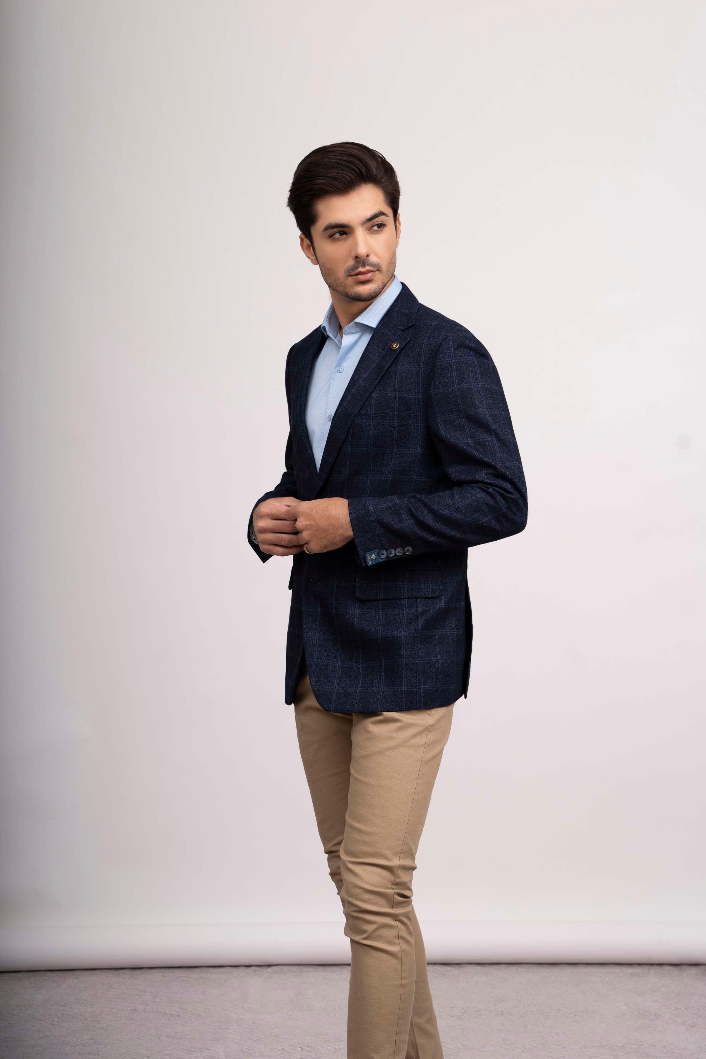 CASUAL COAT SLIM FIT NAVY BLUE at Charcoal Clothing