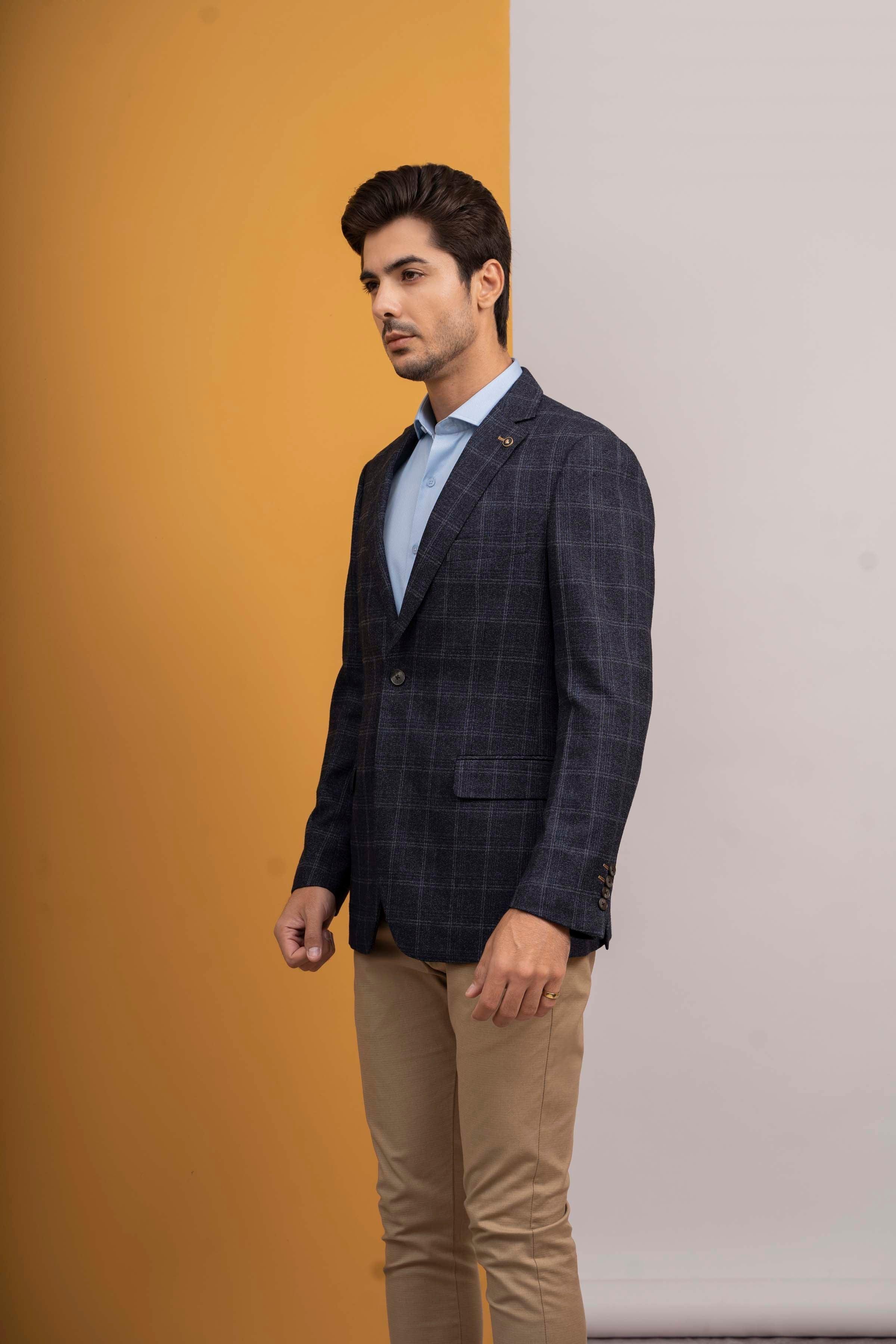 CASUAL COAT SLIM FIT NAVY GREY at Charcoal Clothing