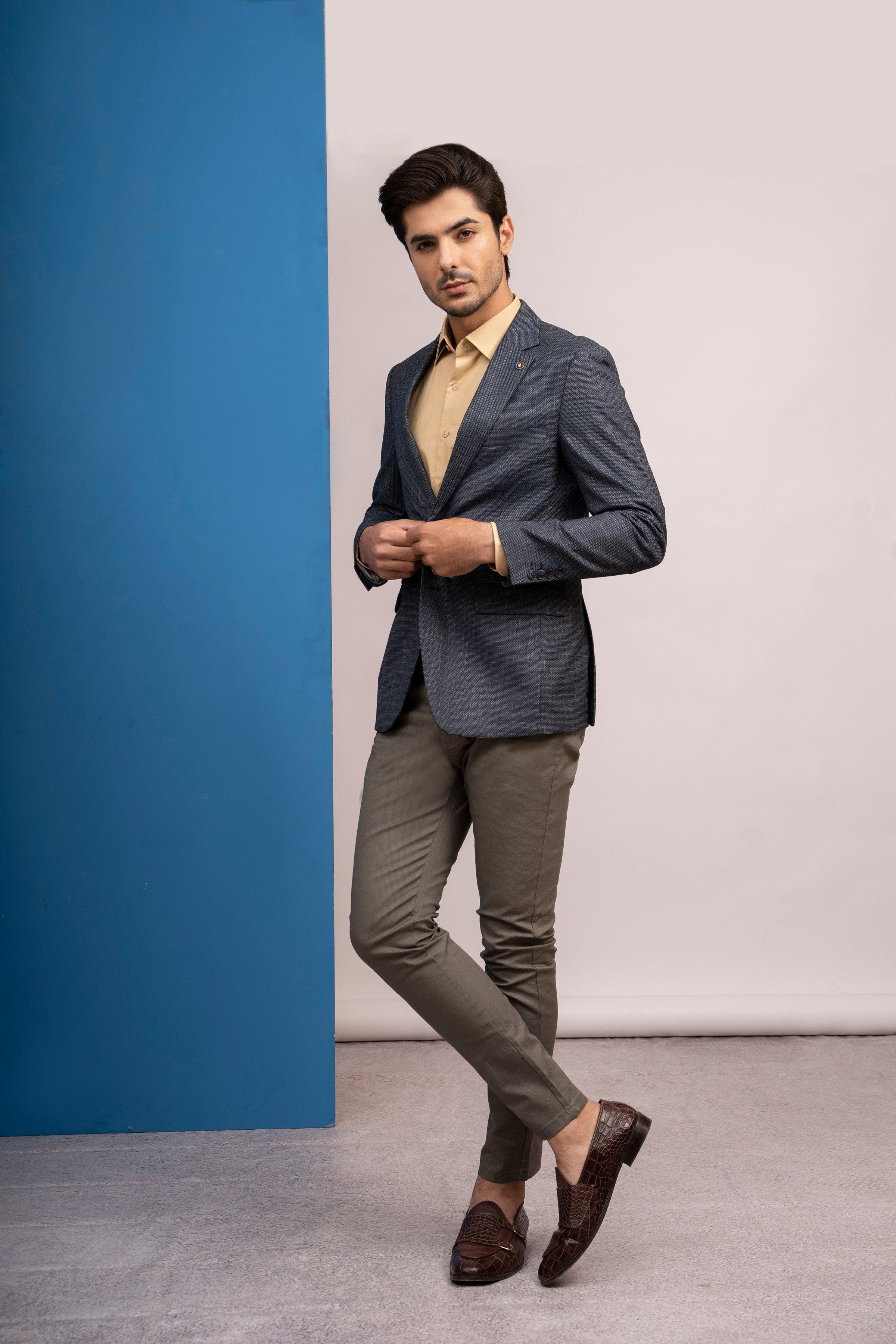 CASUAL COAT SLIM FIT NAVY GREY at Charcoal Clothing