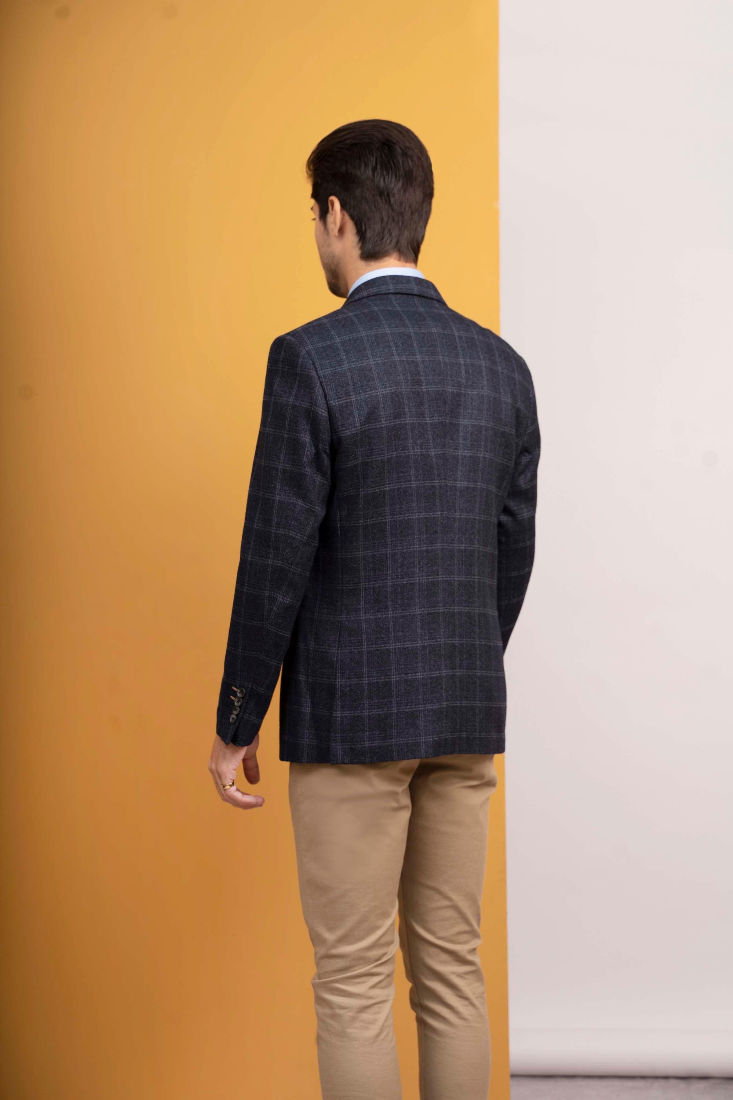 CASUAL COAT SLIM FIT NAVY GREY at Charcoal Clothing