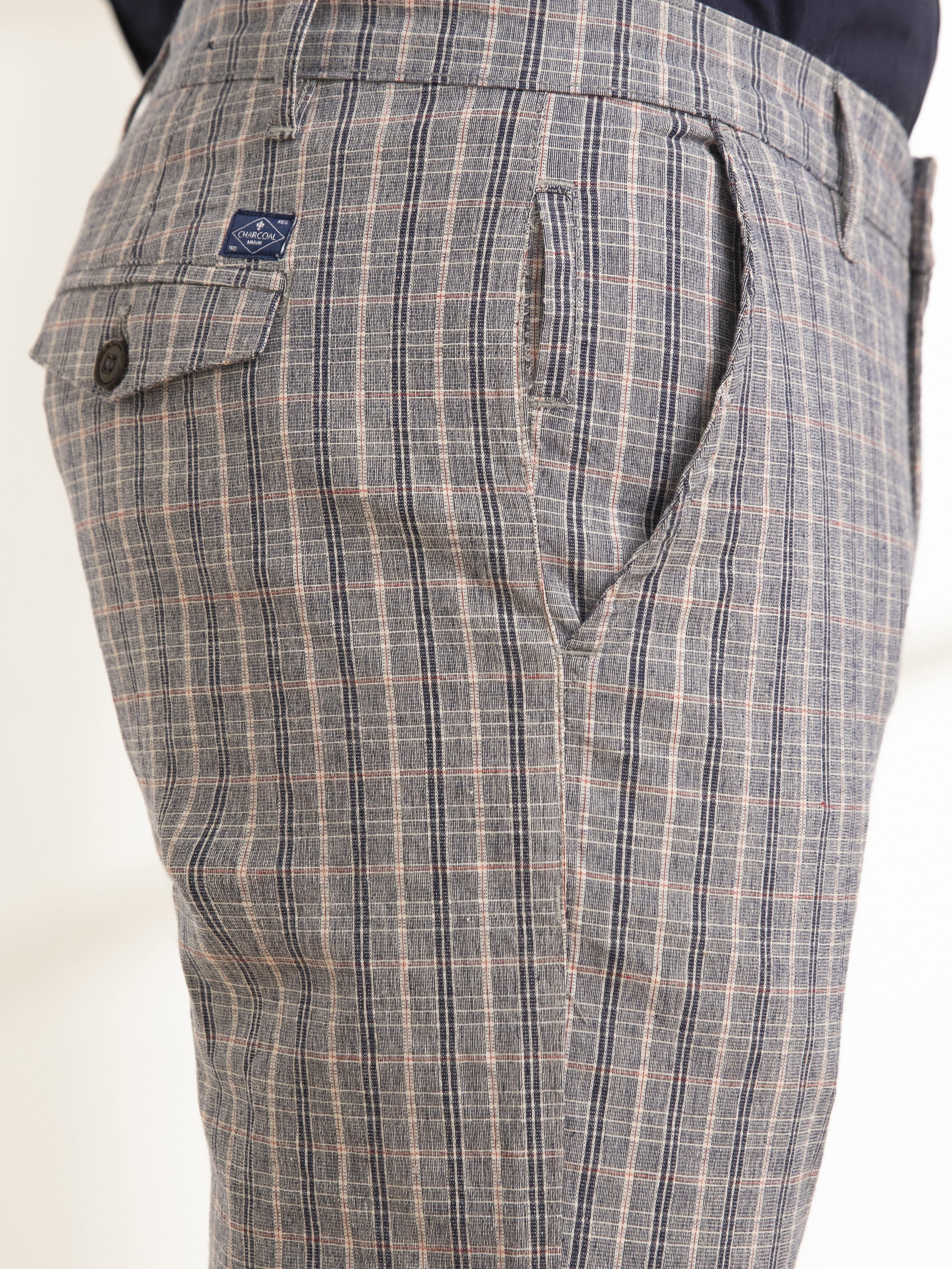 CASUAL PANT SLIM FIT CROSS POCKET NAVY WHITE at Charcoal Clothing