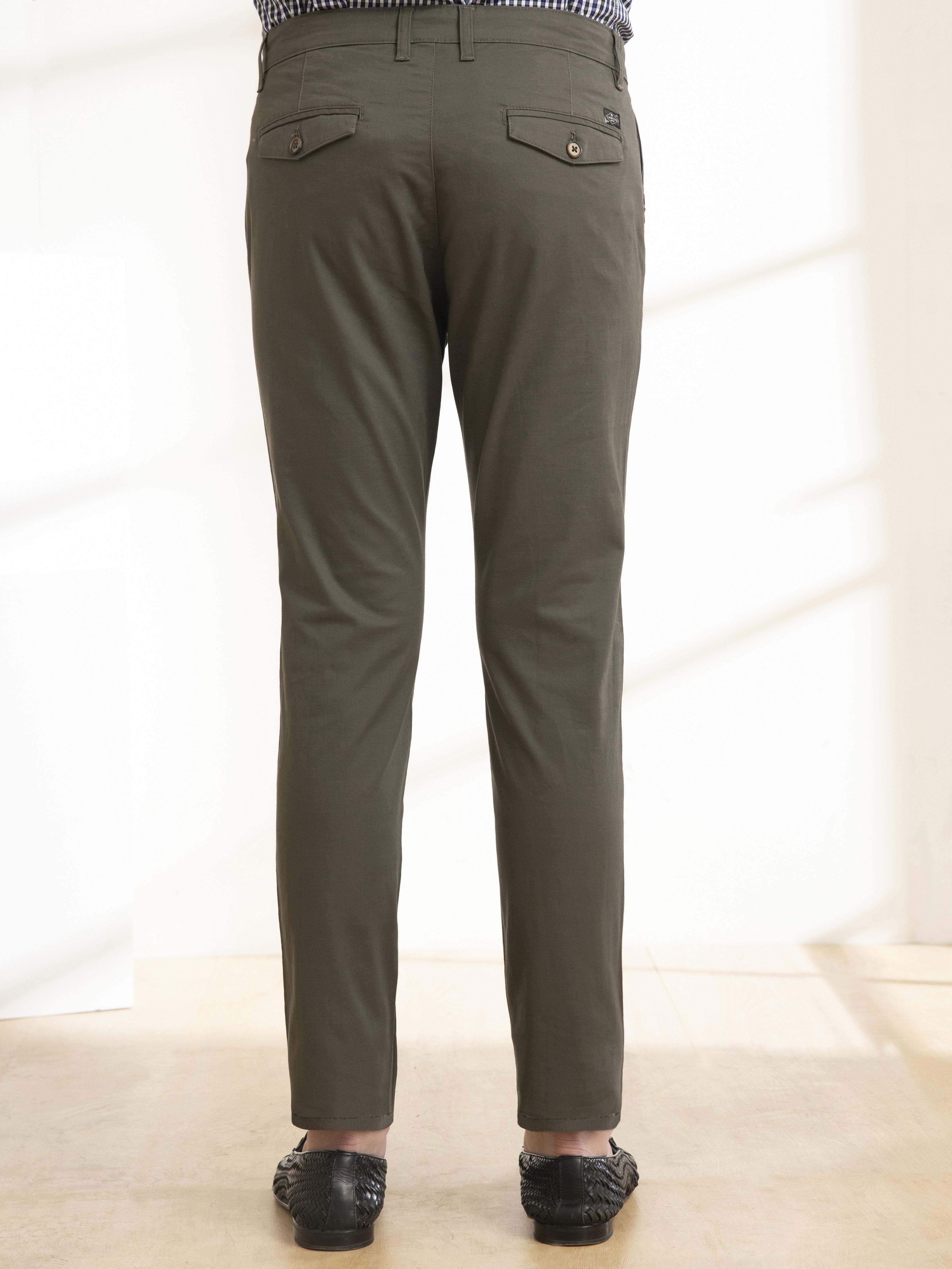 CASUAL PANT SLIM FIT CROSS POCKET OLIVE at Charcoal Clothing