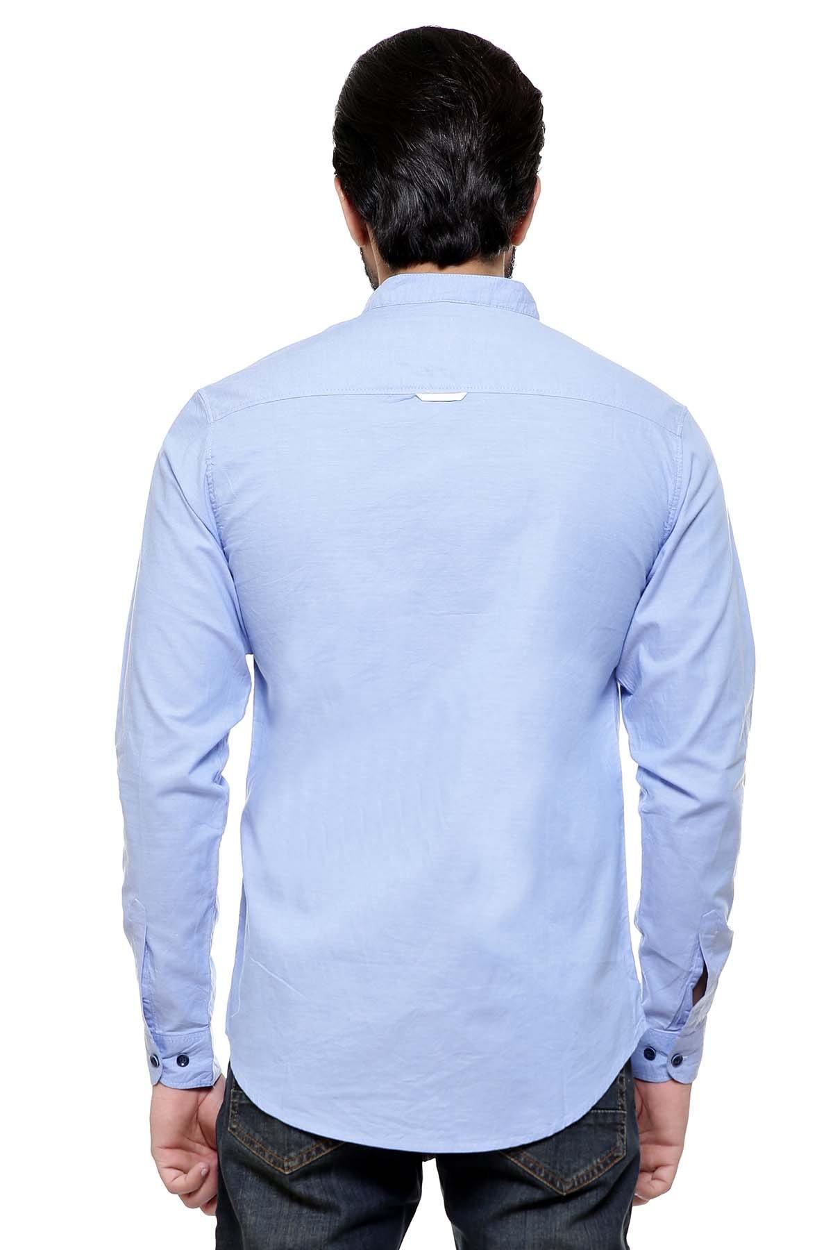 CASUAL SHIRT BAN COLLAR SKY BLUE at Charcoal Clothing