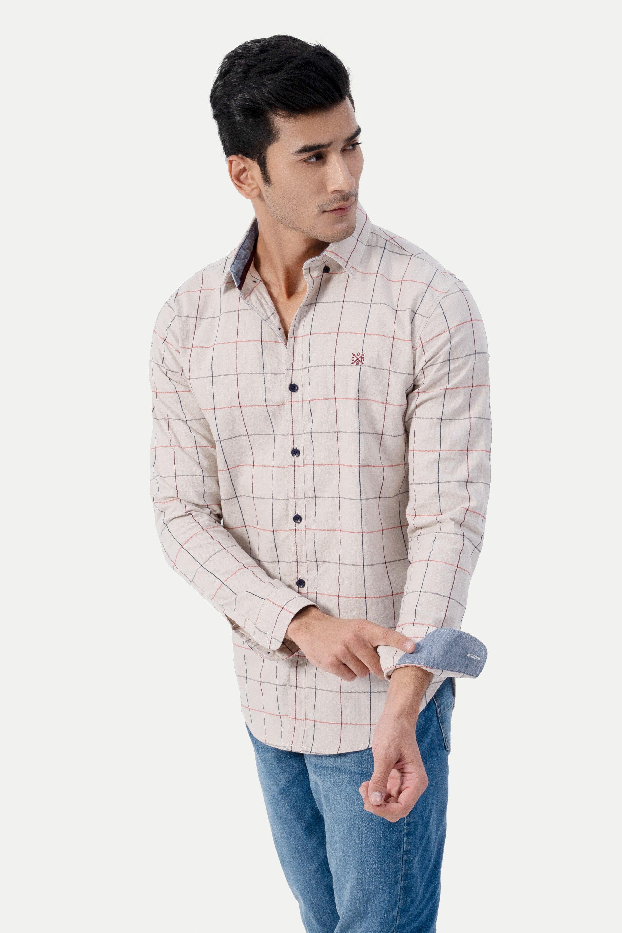 CASUAL SHIRT BEIGE CHECK at Charcoal Clothing