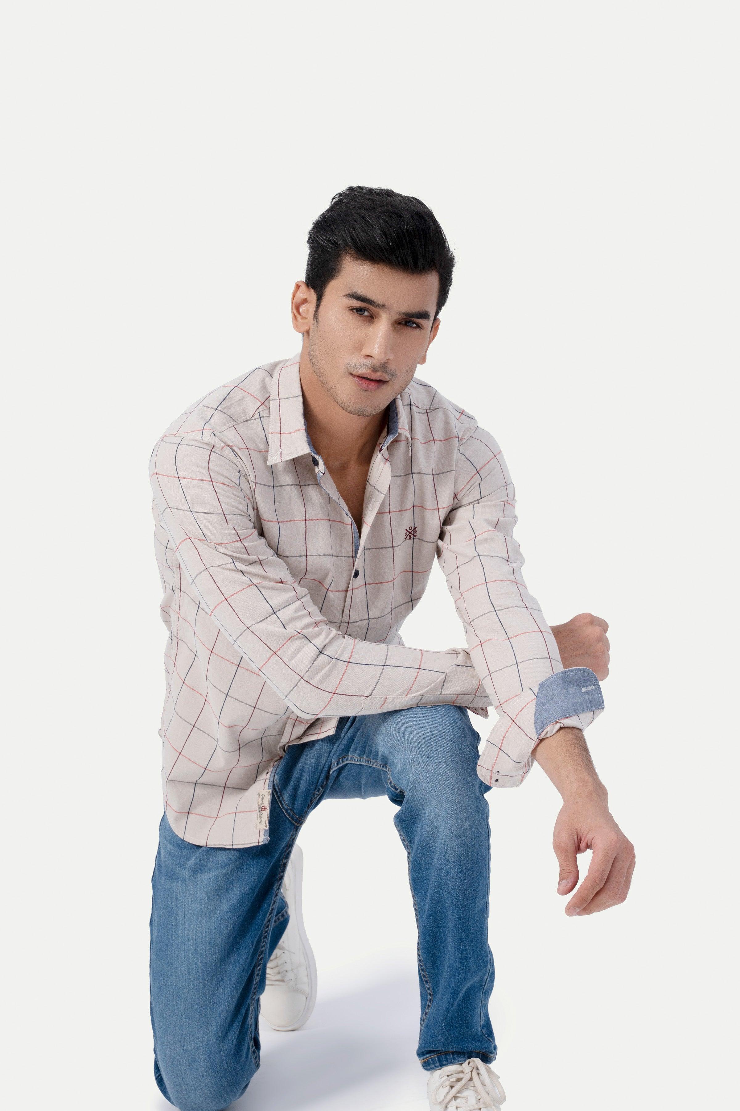 CASUAL SHIRT BEIGE CHECK at Charcoal Clothing