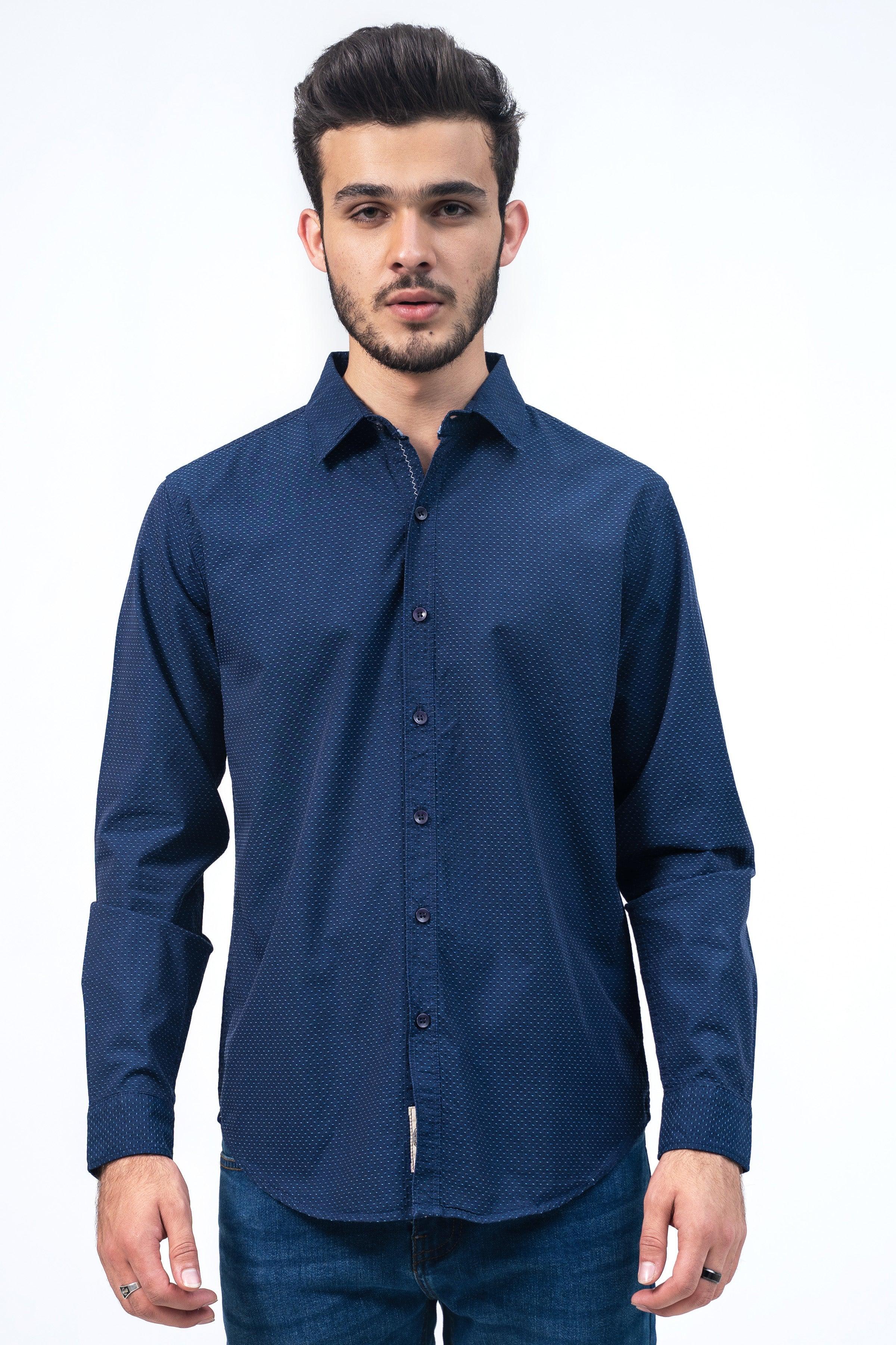CASUAL SHIRT BLUE SELF TEXTURED at Charcoal Clothing