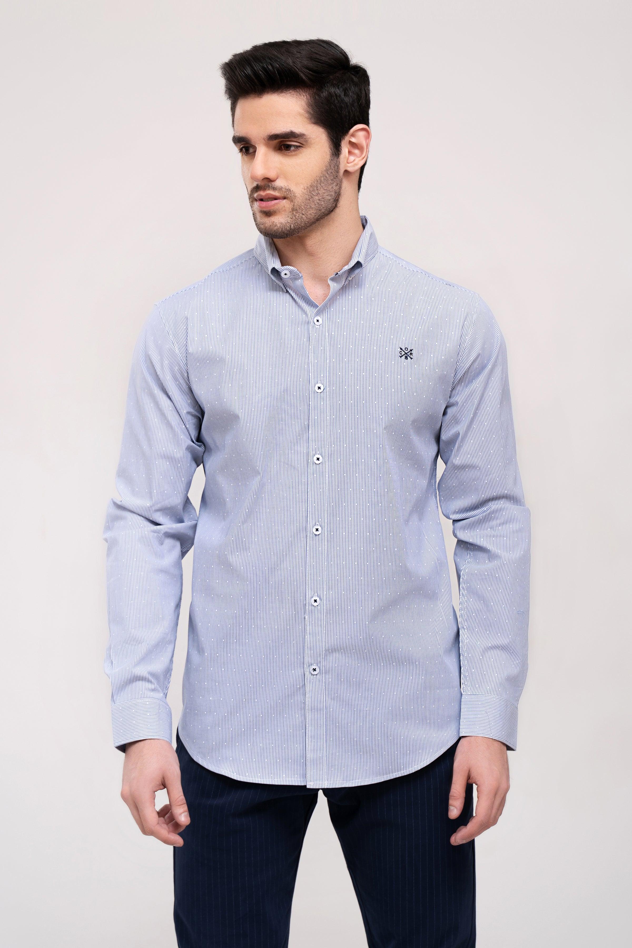 CASUAL SHIRT BLUE WHITE LINE at Charcoal Clothing