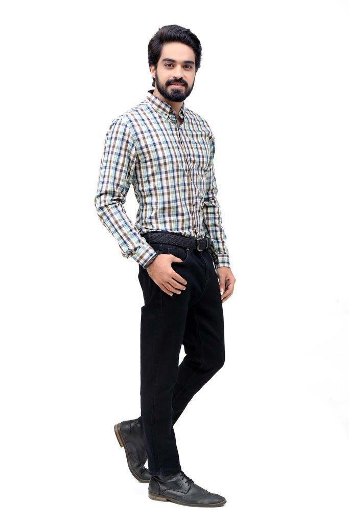 CASUAL SHIRT BROWN BLUE at Charcoal Clothing