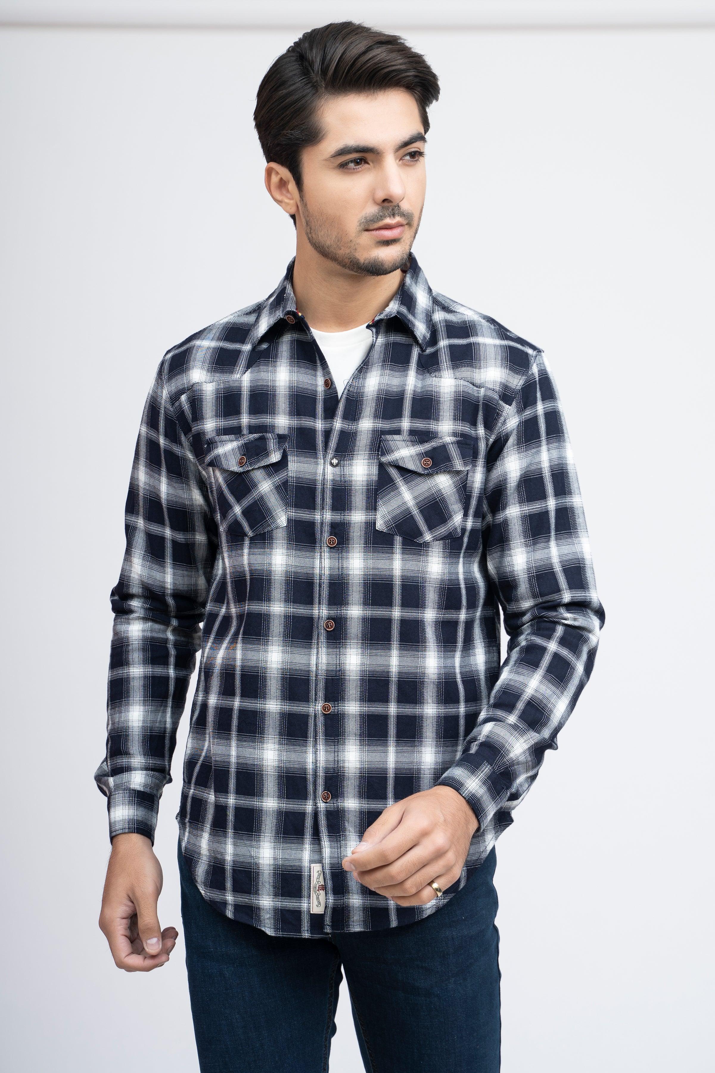 CASUAL SHIRT F/S BLACK CHECK at Charcoal Clothing