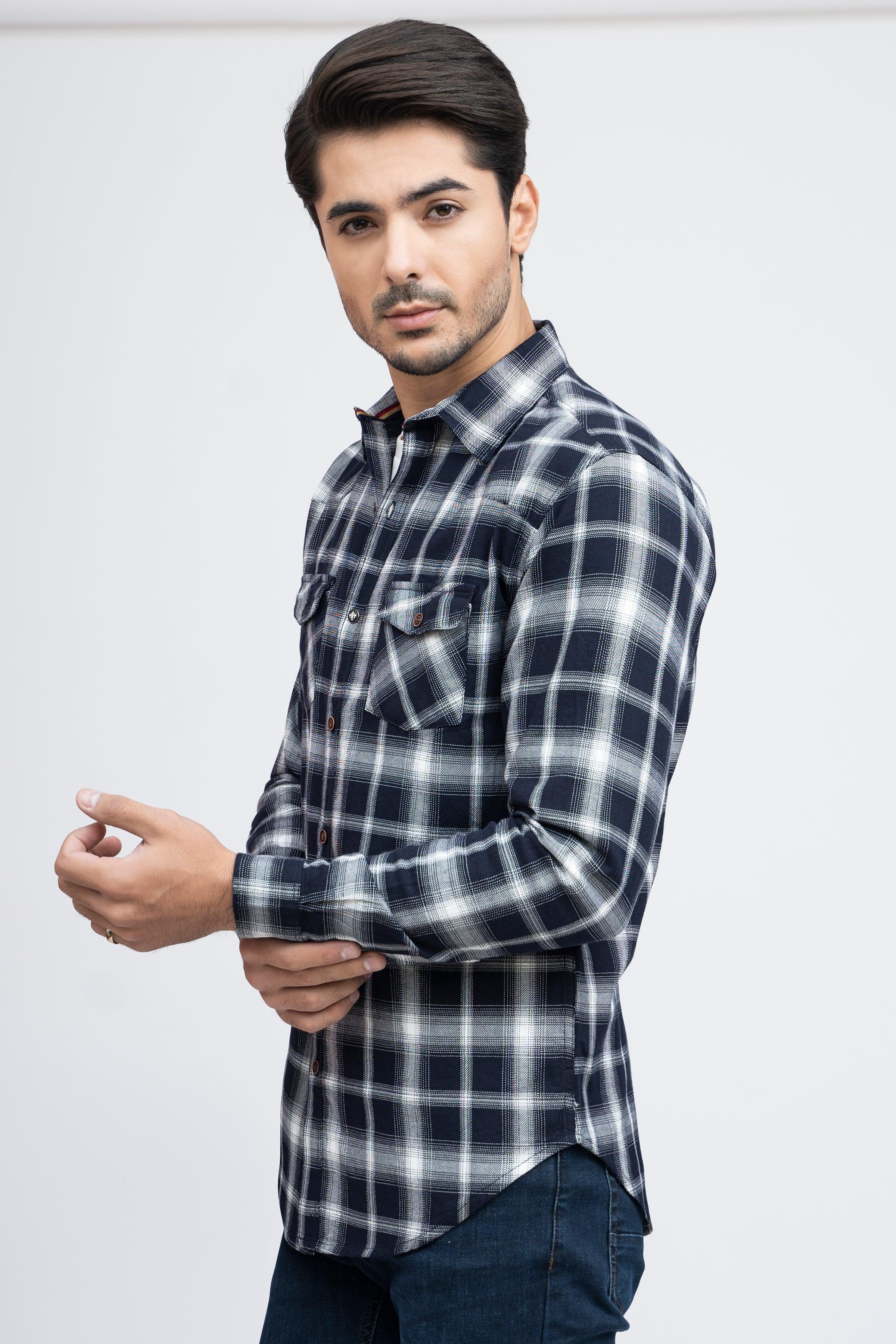 CASUAL SHIRT F/S BLACK CHECK at Charcoal Clothing