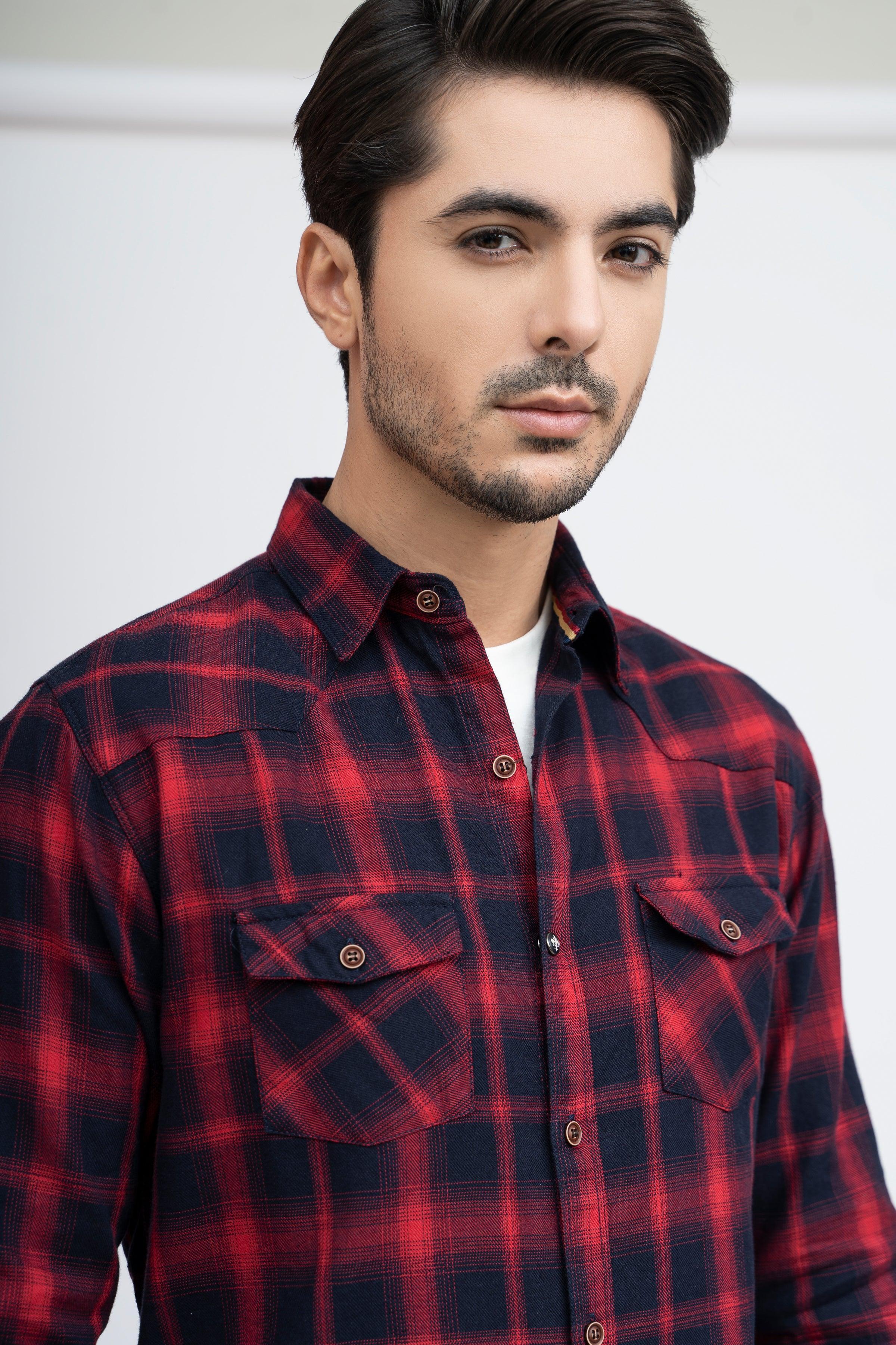 CASUAL SHIRT F/S MAROON CHECK at Charcoal Clothing