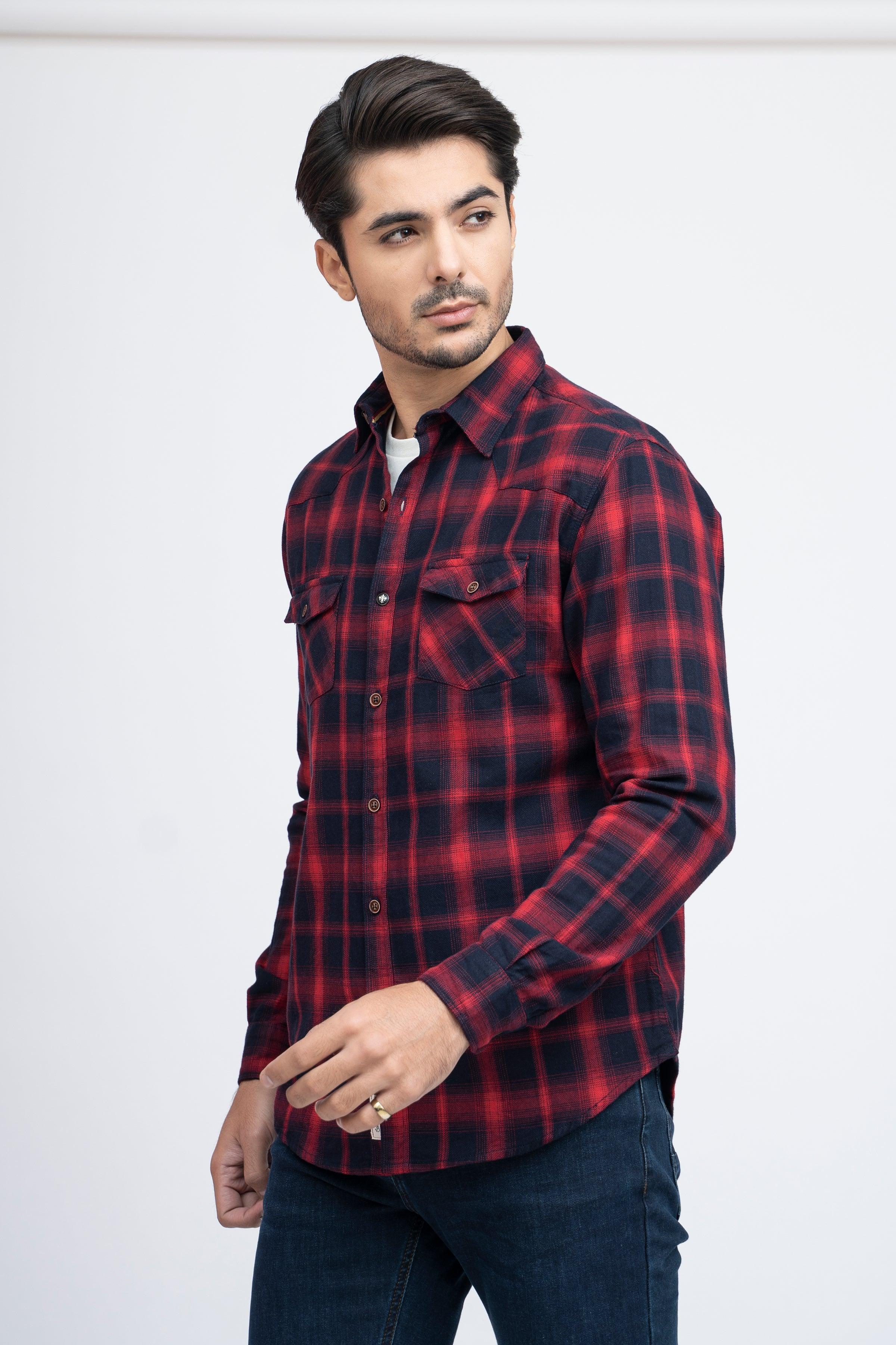 CASUAL SHIRT F/S MAROON CHECK at Charcoal Clothing