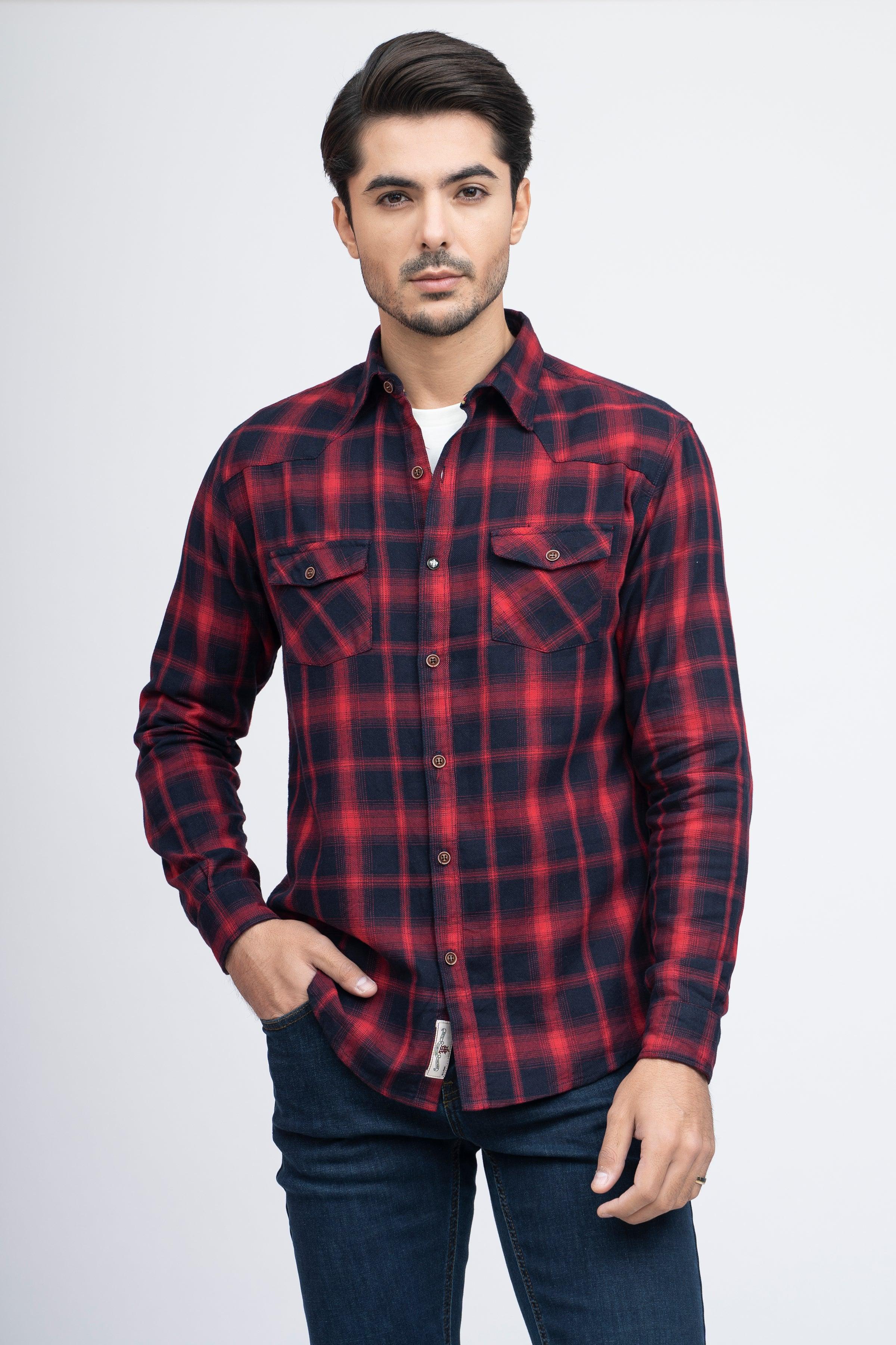 CASUAL SHIRT F/S MAROON CHECK at Charcoal Clothing