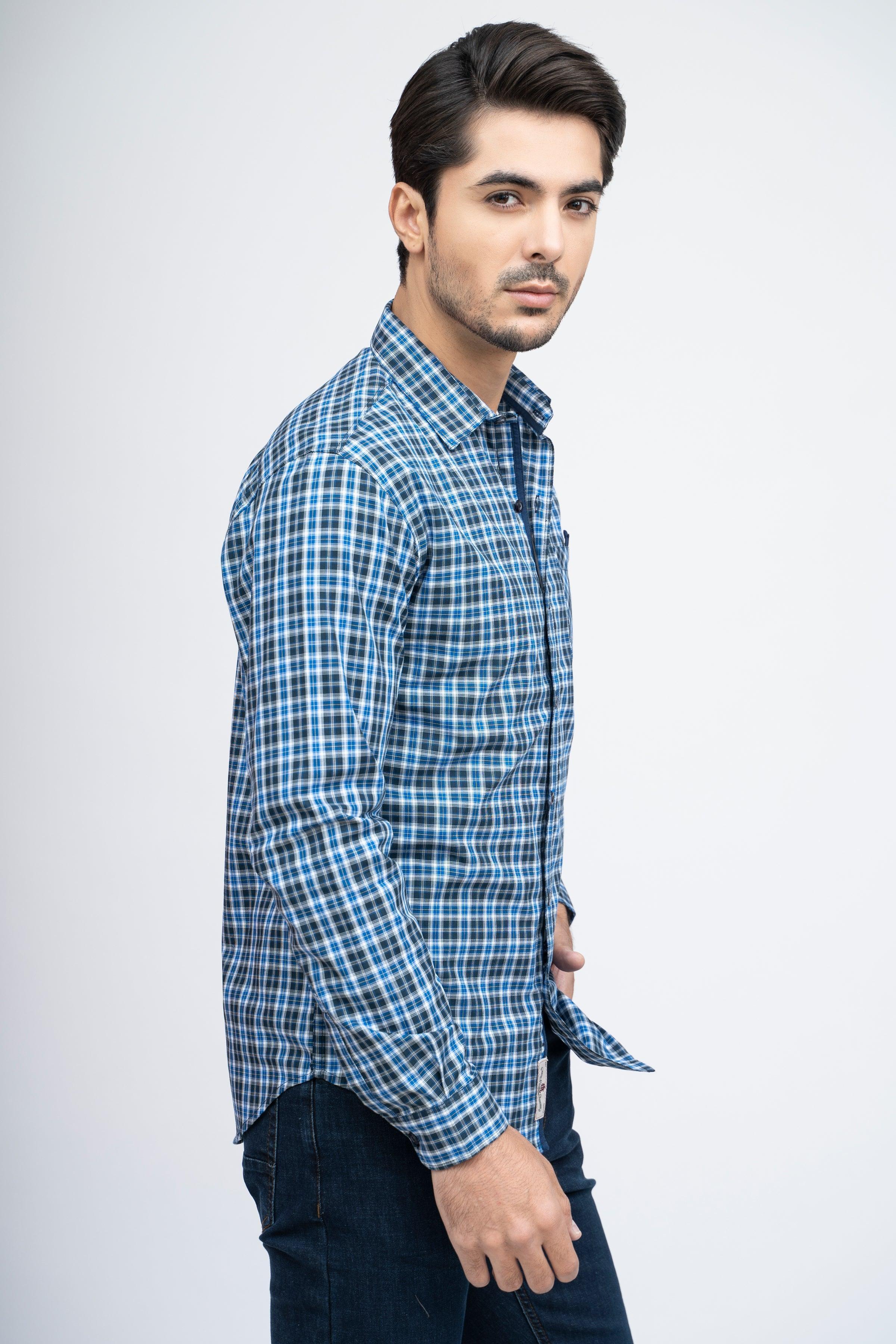 CASUAL SHIRT F/S NAVY CHECK at Charcoal Clothing