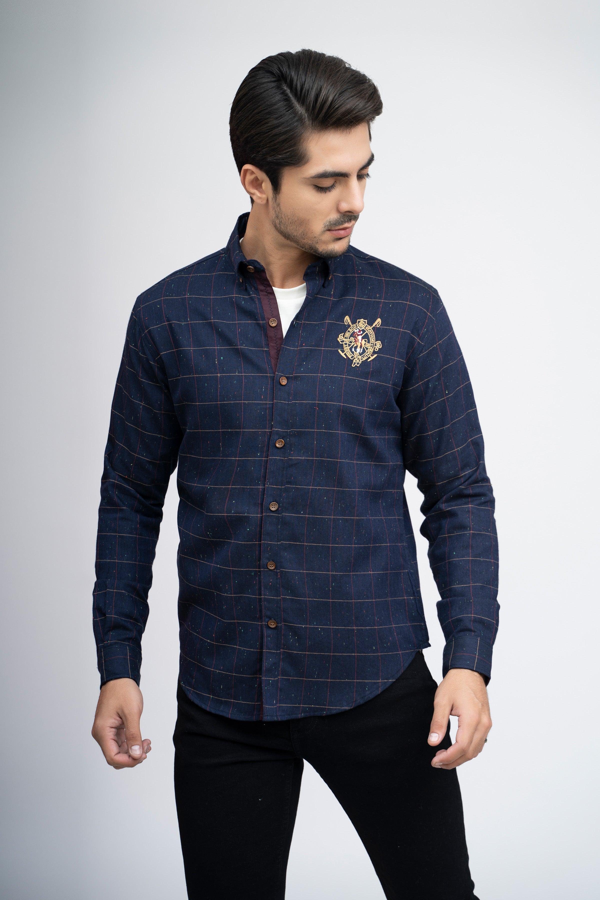 CASUAL SHIRT F/S NAVY CHECK at Charcoal Clothing