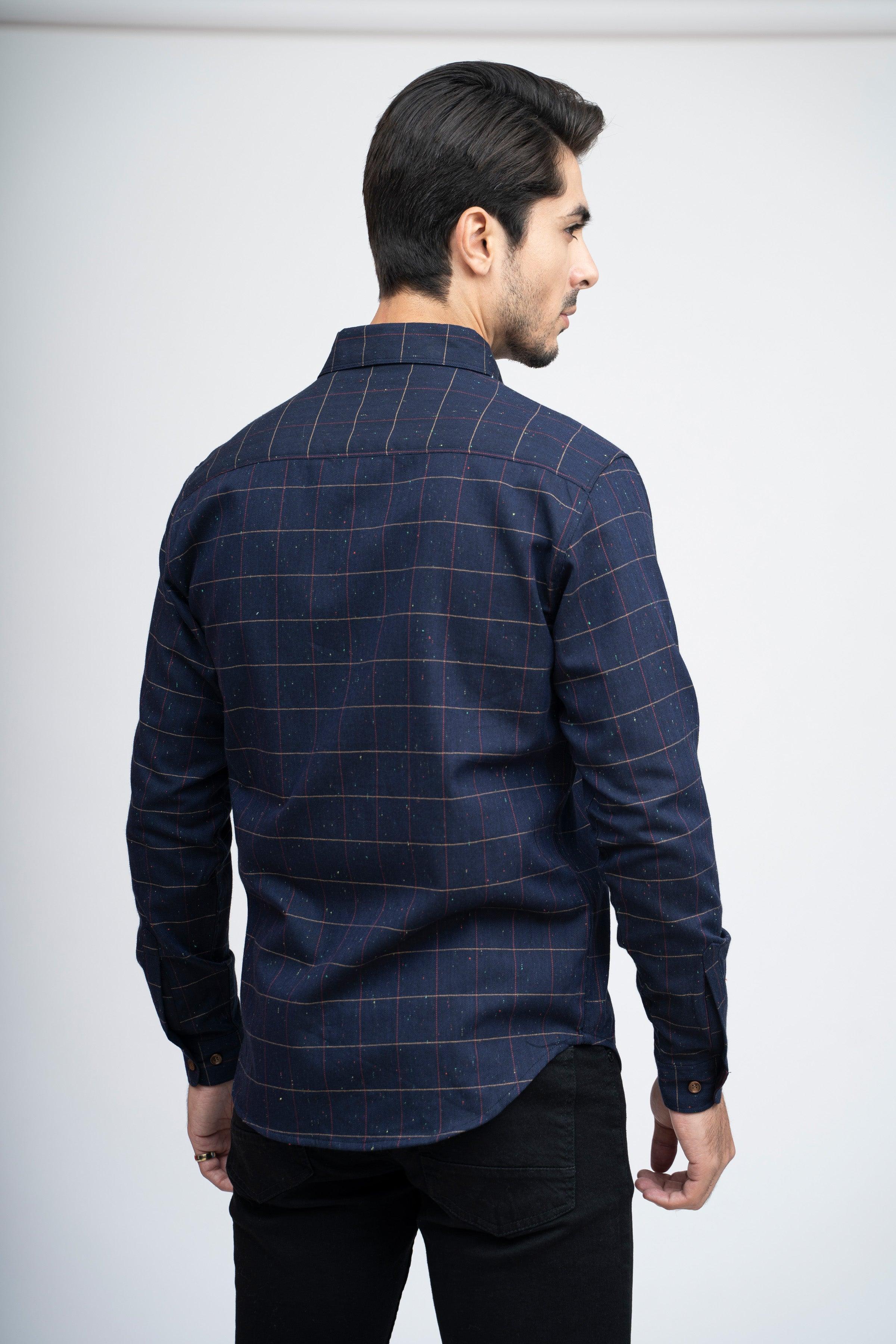 CASUAL SHIRT F/S NAVY CHECK at Charcoal Clothing