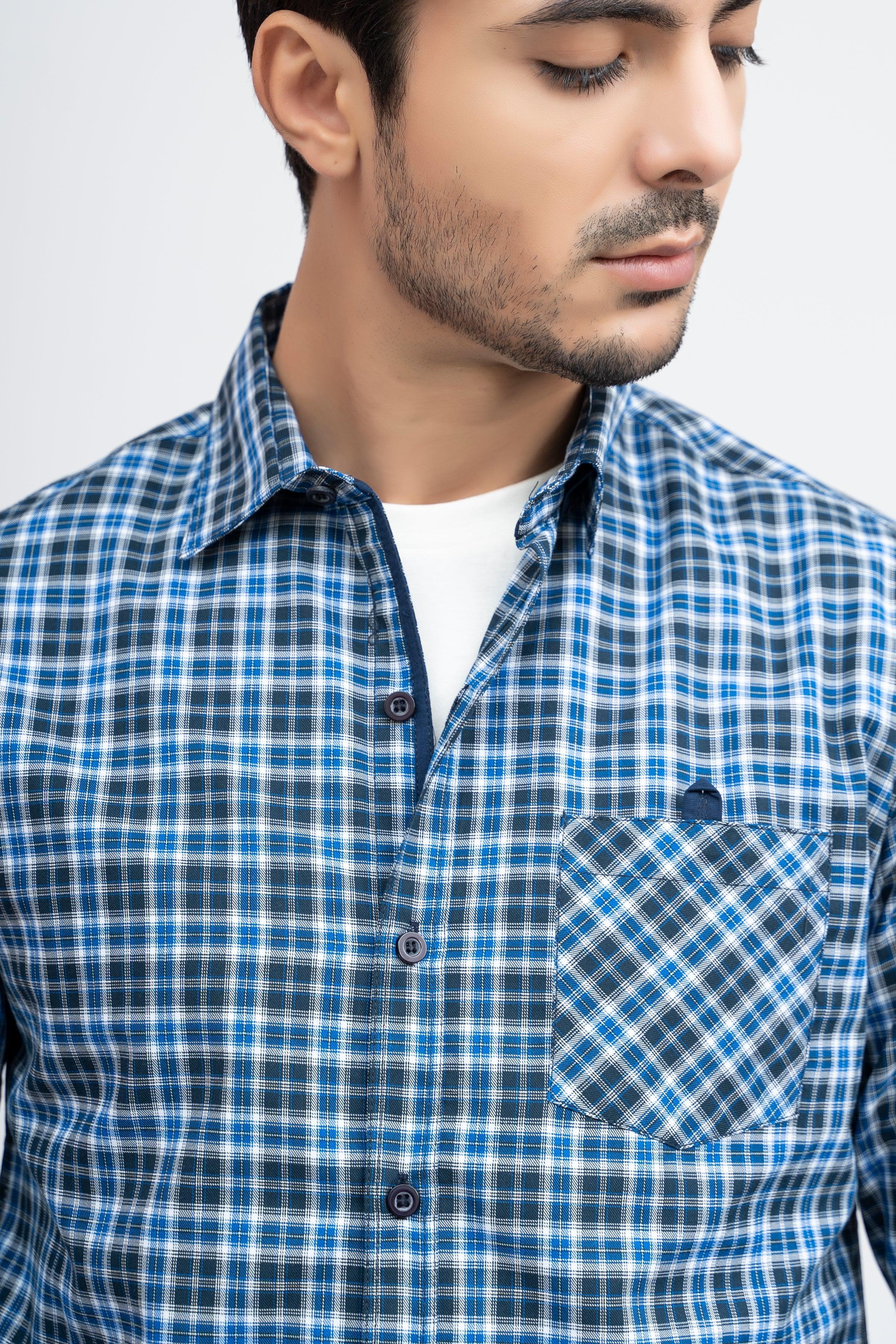 CASUAL SHIRT F/S NAVY CHECK at Charcoal Clothing