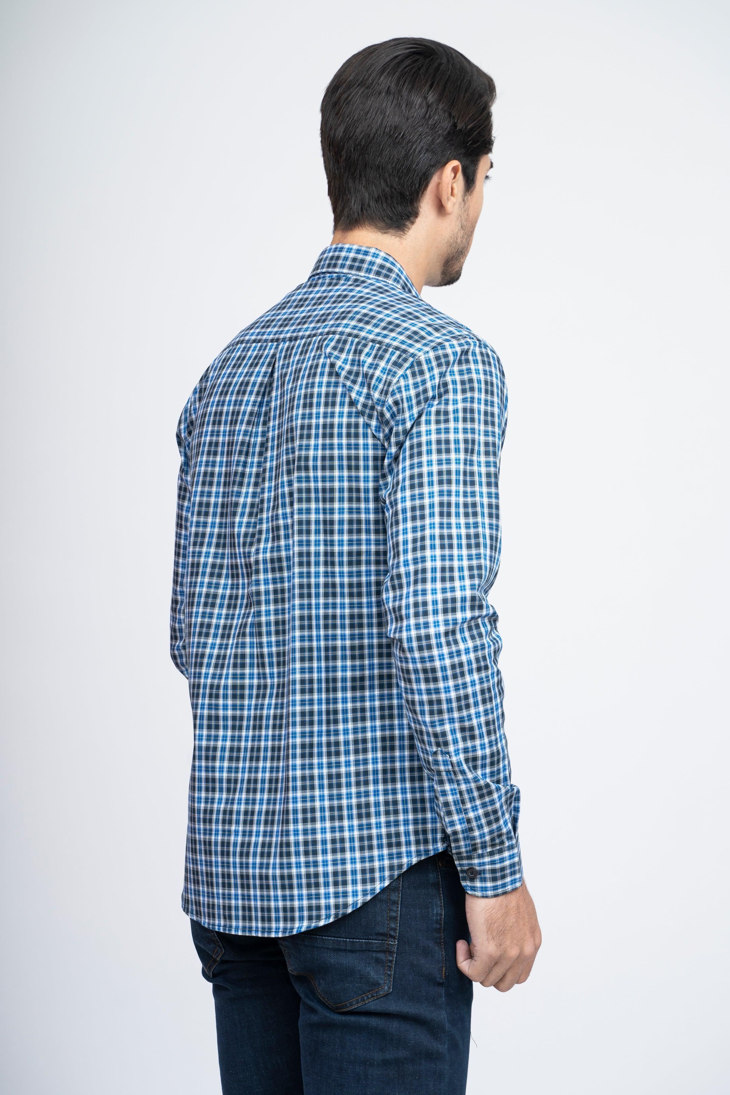 CASUAL SHIRT F/S NAVY CHECK at Charcoal Clothing