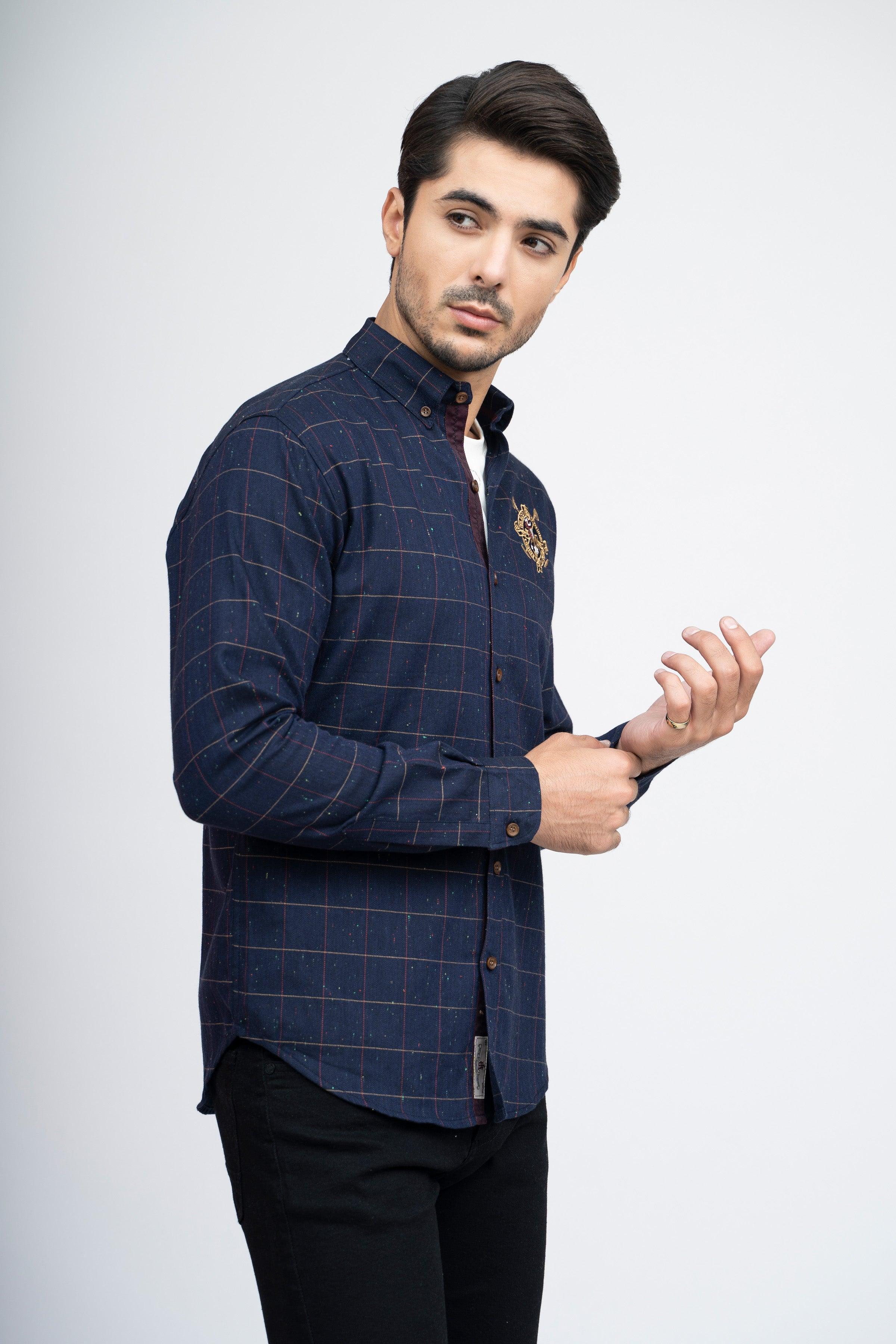 CASUAL SHIRT F/S NAVY CHECK at Charcoal Clothing