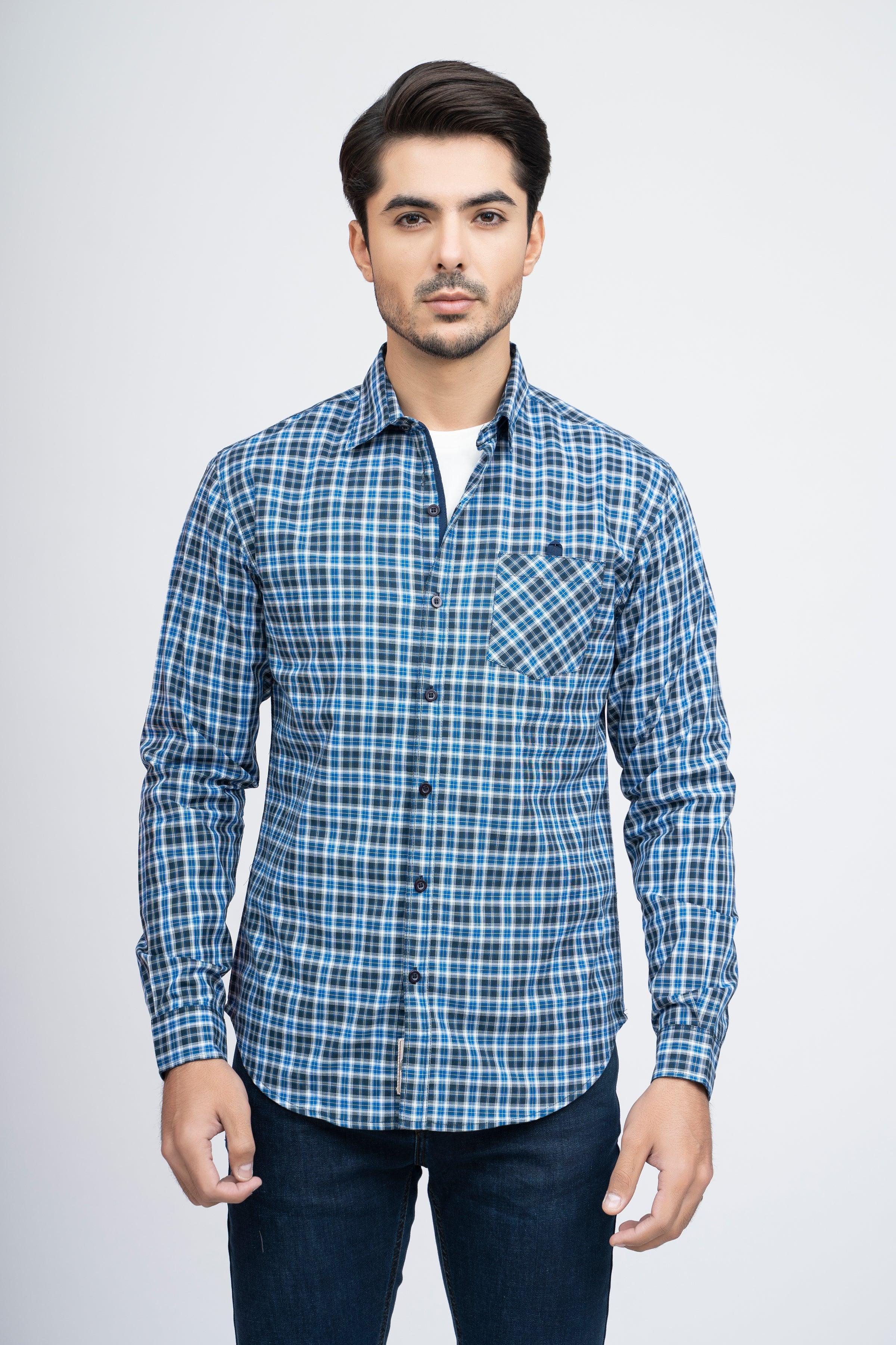 CASUAL SHIRT F/S NAVY CHECK at Charcoal Clothing