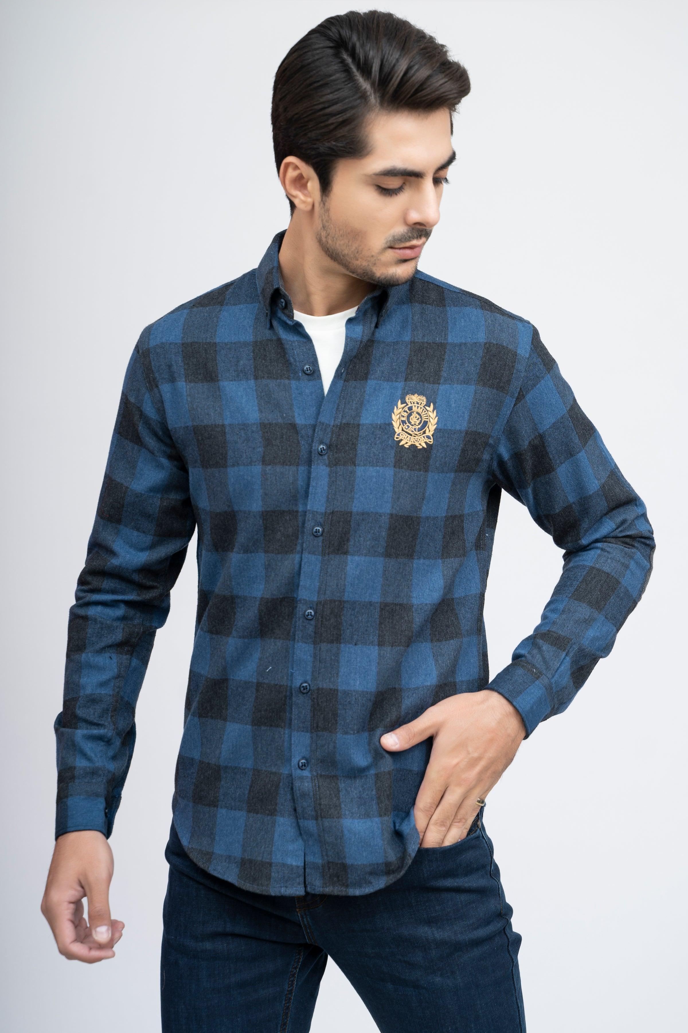 CASUAL SHIRT F/S NAVY CHECK at Charcoal Clothing