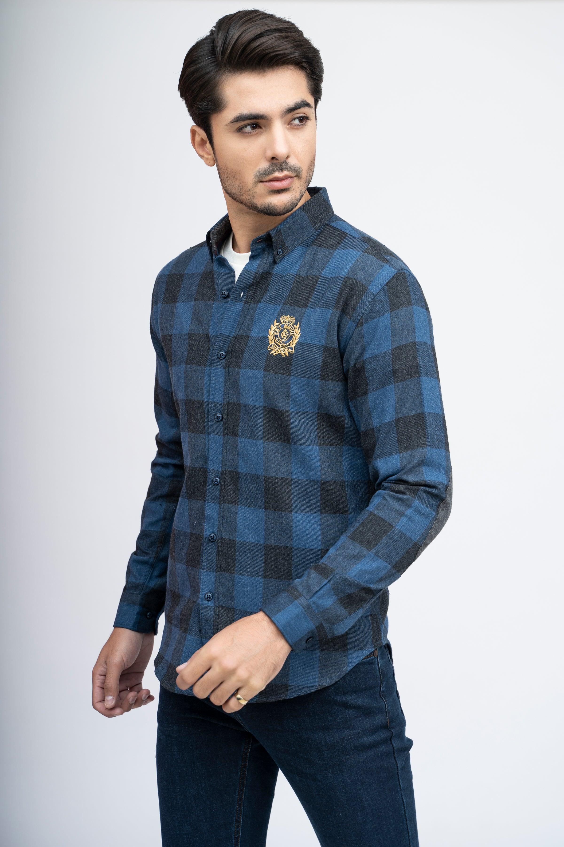 CASUAL SHIRT F/S NAVY CHECK at Charcoal Clothing