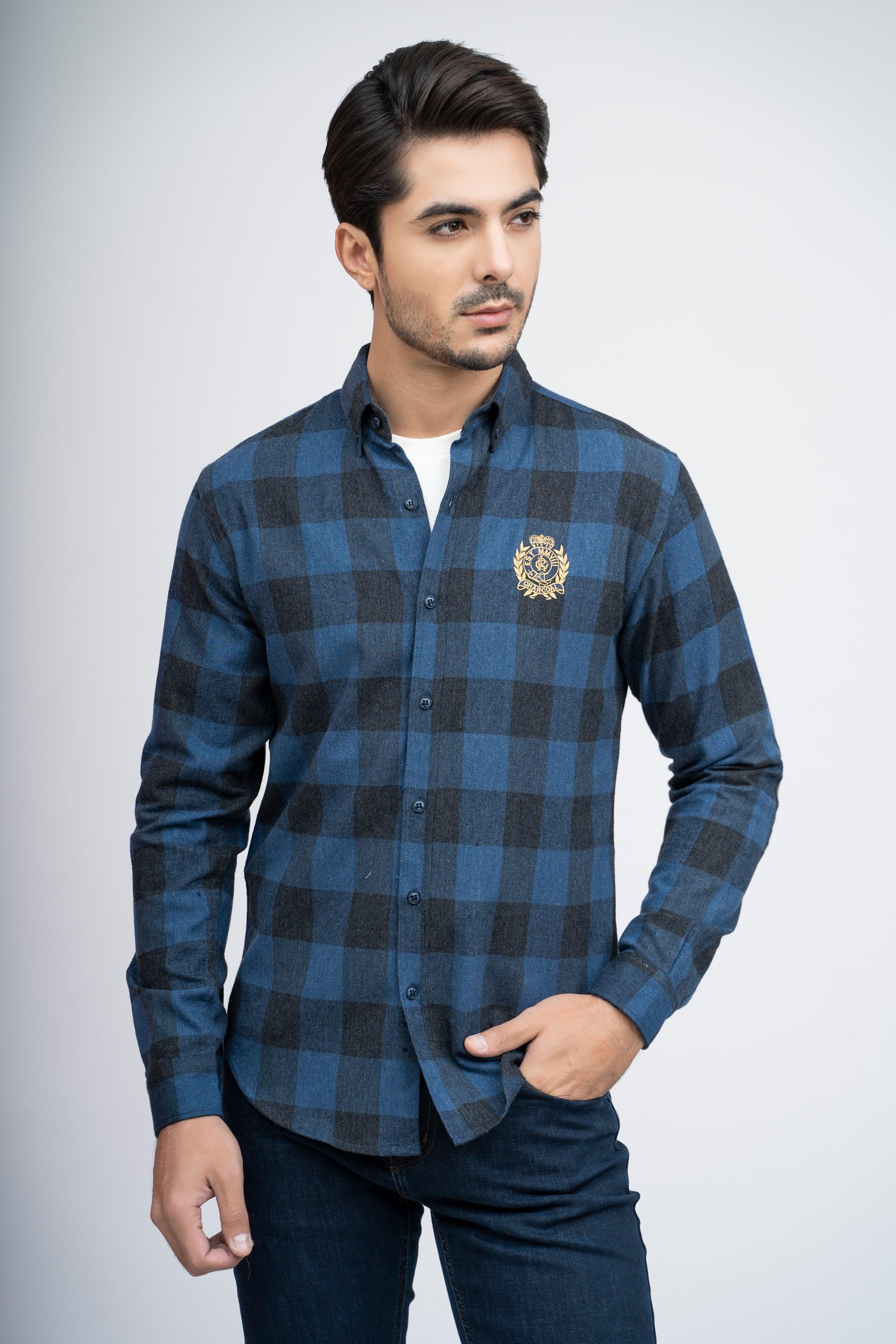 CASUAL SHIRT F/S NAVY CHECK at Charcoal Clothing