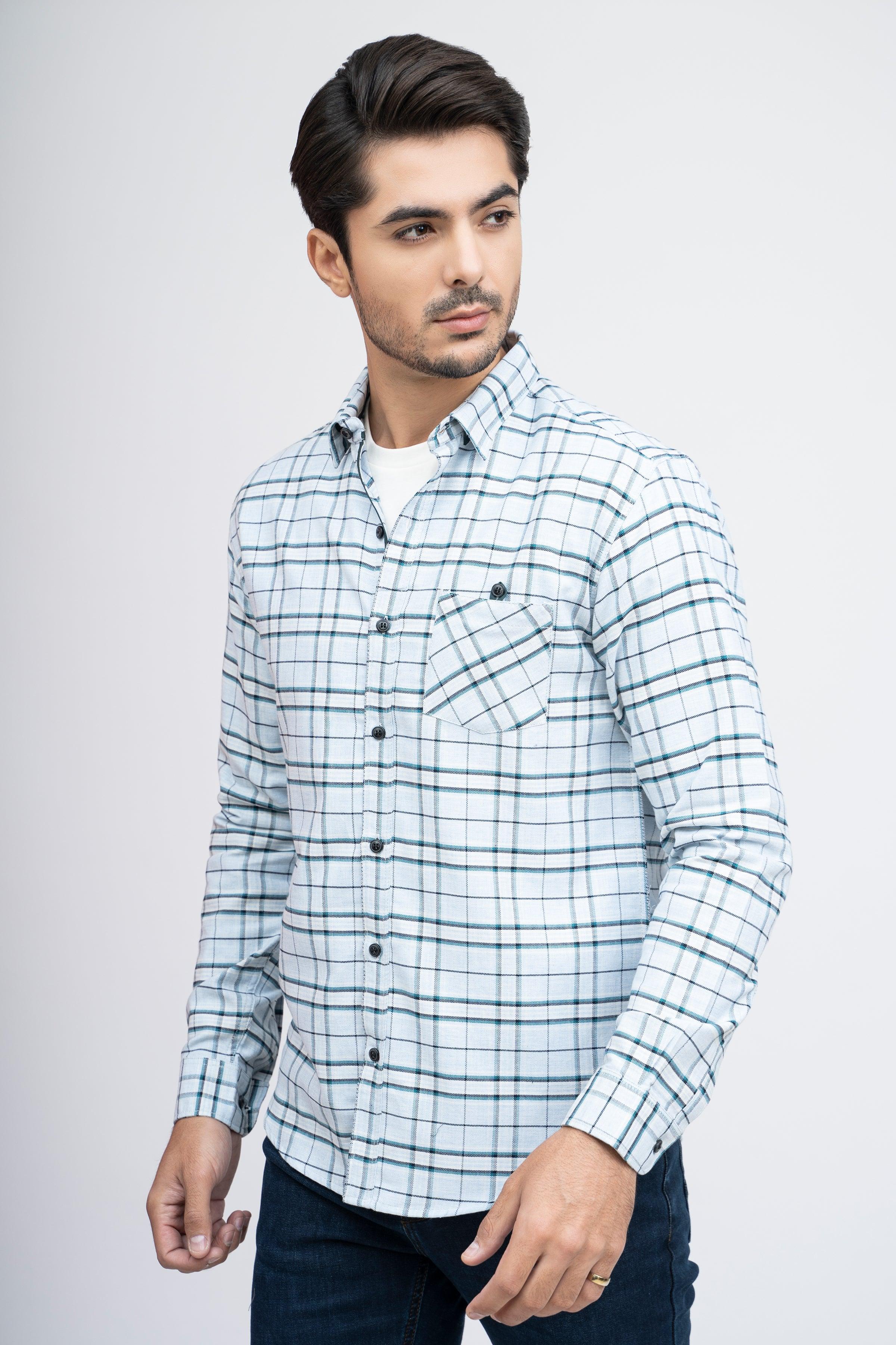 CASUAL SHIRT F/S SKY BLUE CHECK at Charcoal Clothing