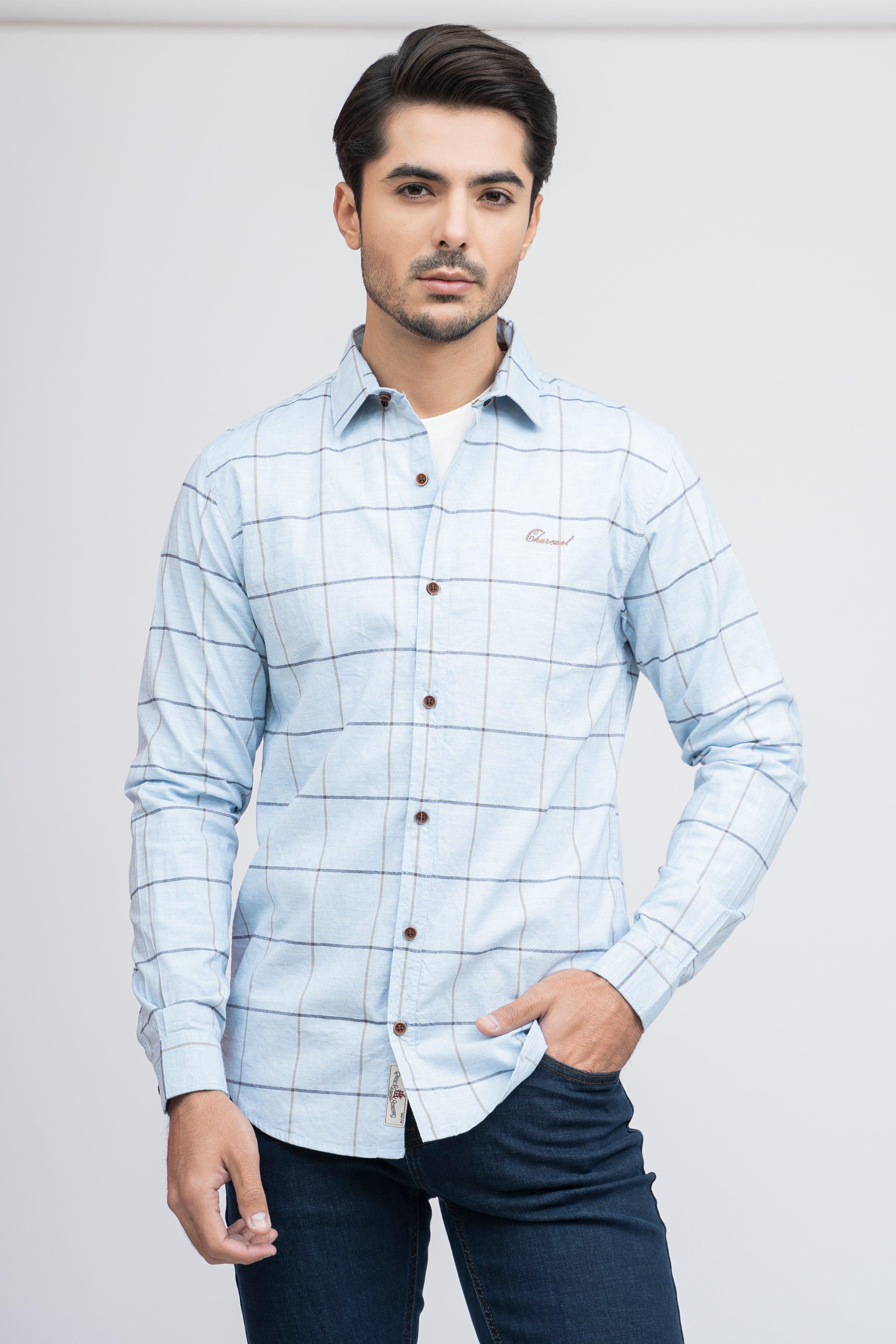 CASUAL SHIRT F/S SKY CHECK at Charcoal Clothing