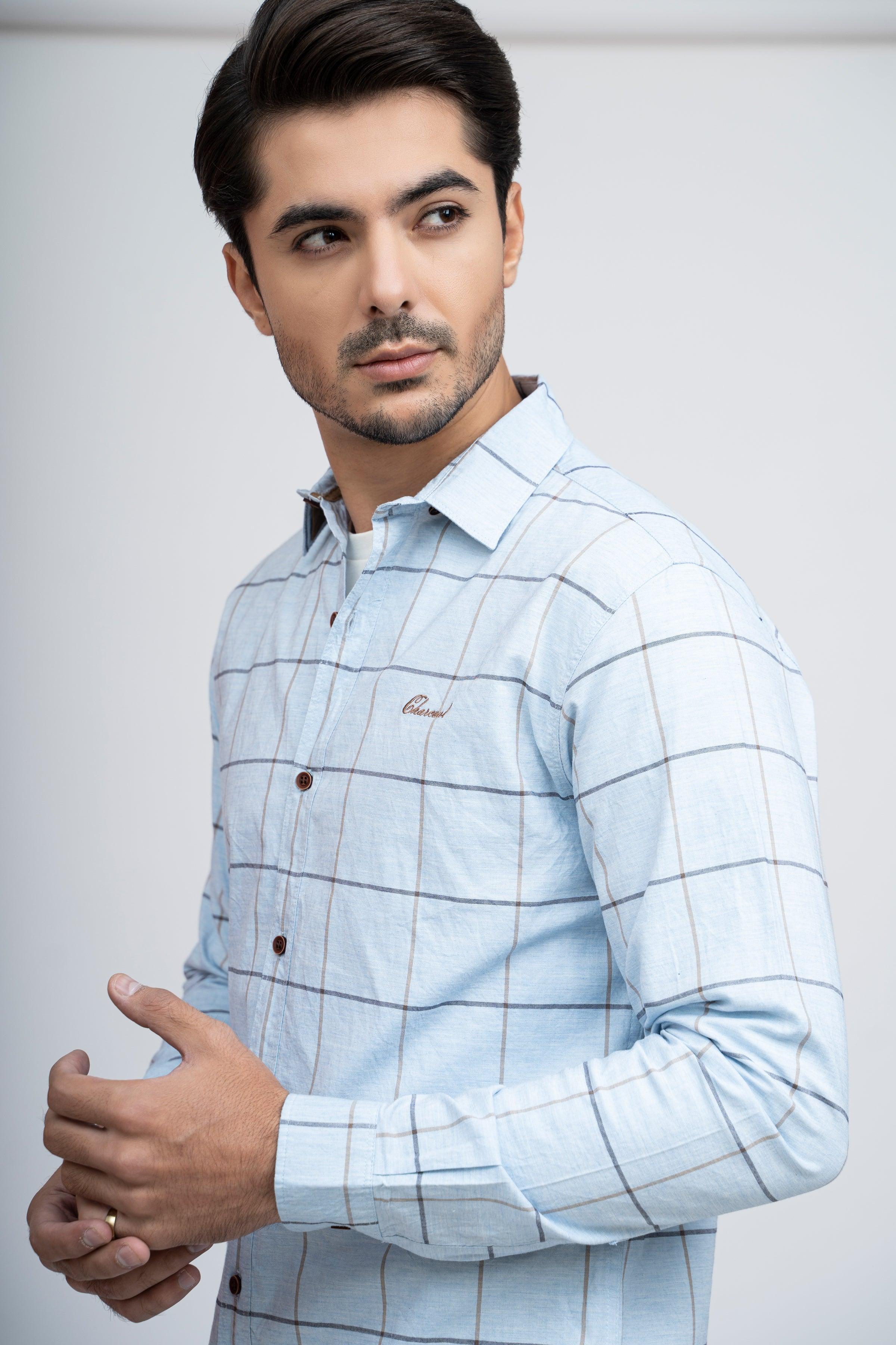 CASUAL SHIRT F/S SKY CHECK at Charcoal Clothing