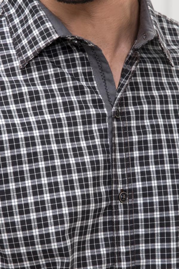 CASUAL SHIRT FULL SLEEVE BEIGE BLACK CHECK at Charcoal Clothing